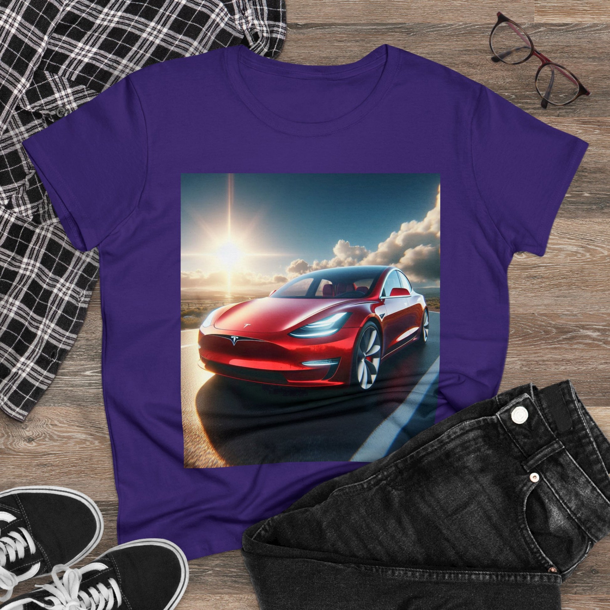 Red Tesla T-Shirt T-Shirt Printify