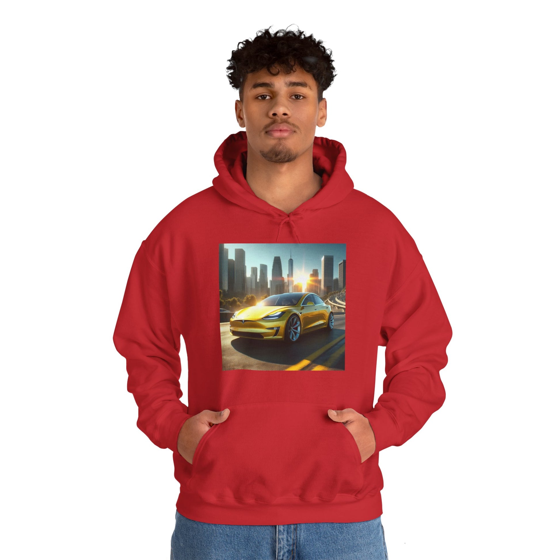 Yellow Tesla Hoodie Hoodie Printify