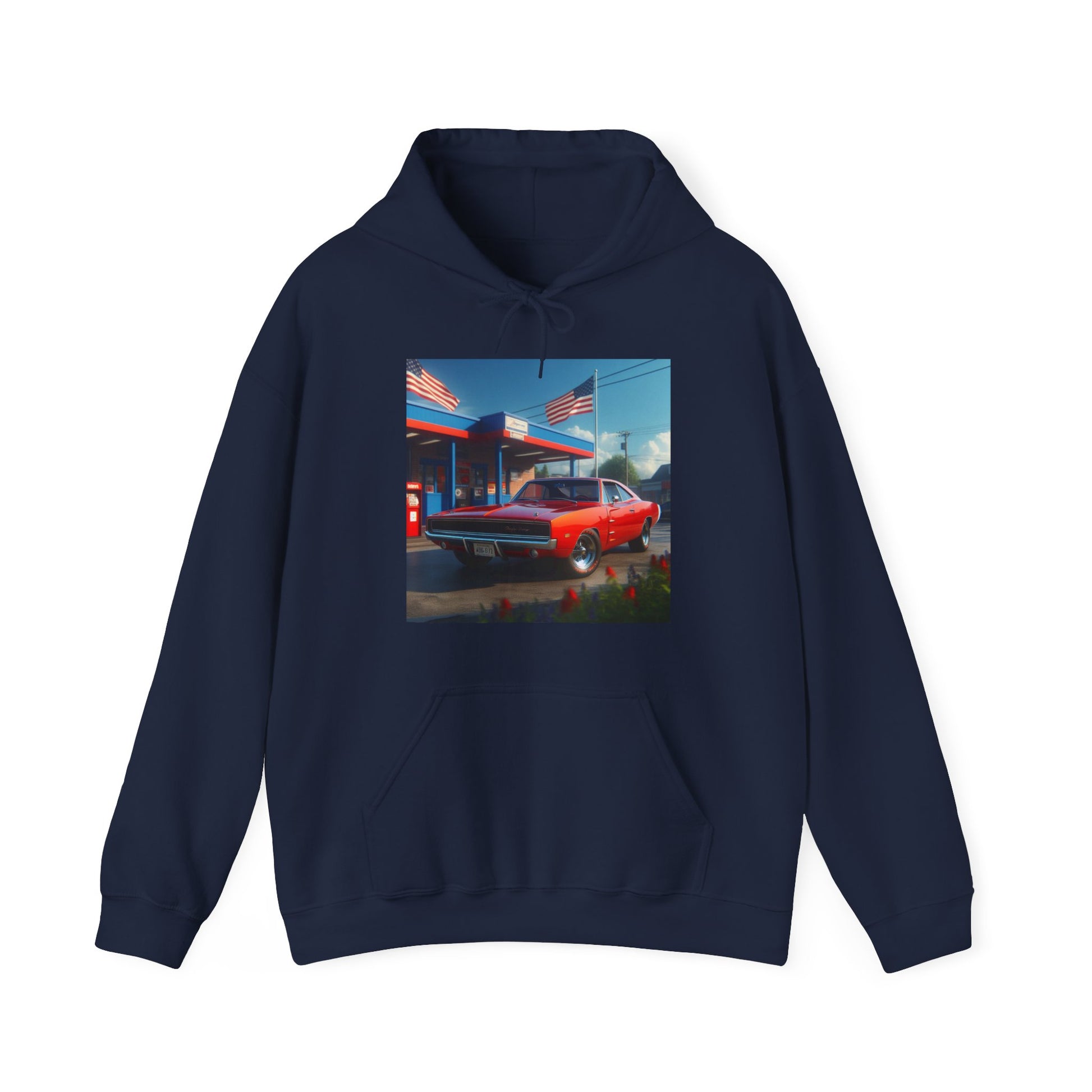 1970 Red Dodge Charger Hoodie Hoodie Printify Navy S