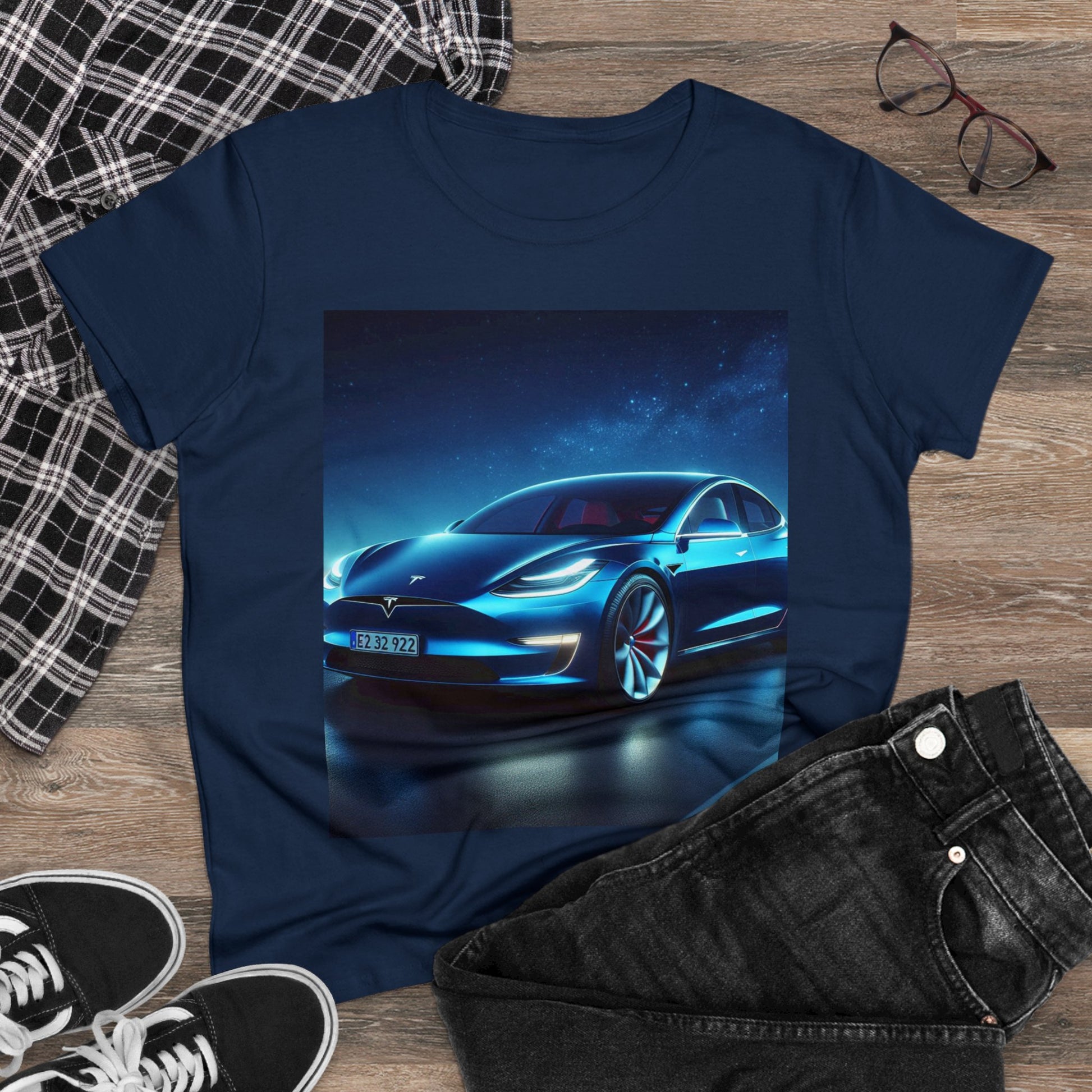 Blue Tesla T-Shirt T-Shirt Printify