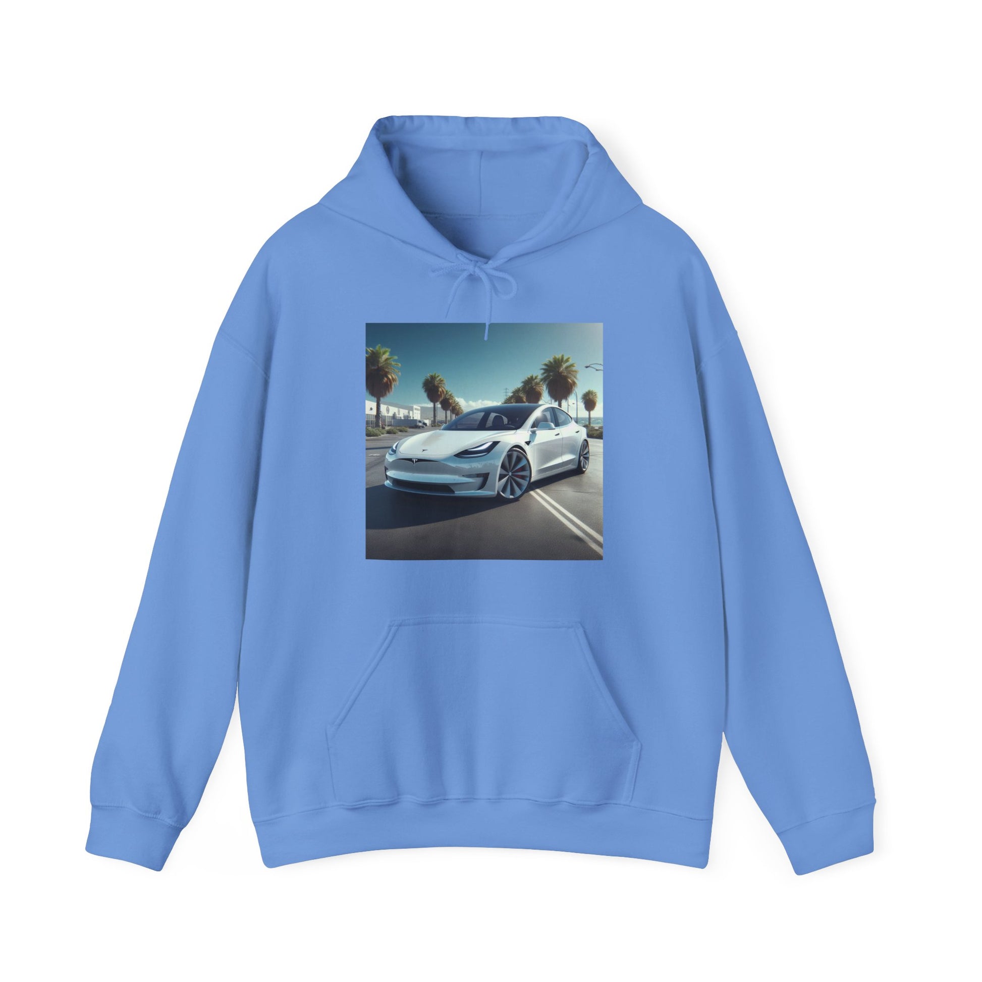 White Tesla Hoodie Hoodie Printify Carolina Blue S