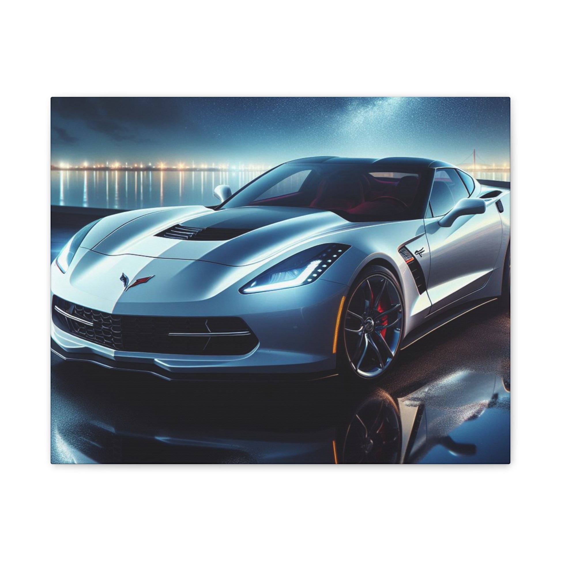 White Corvette Canvas Canvas Printify