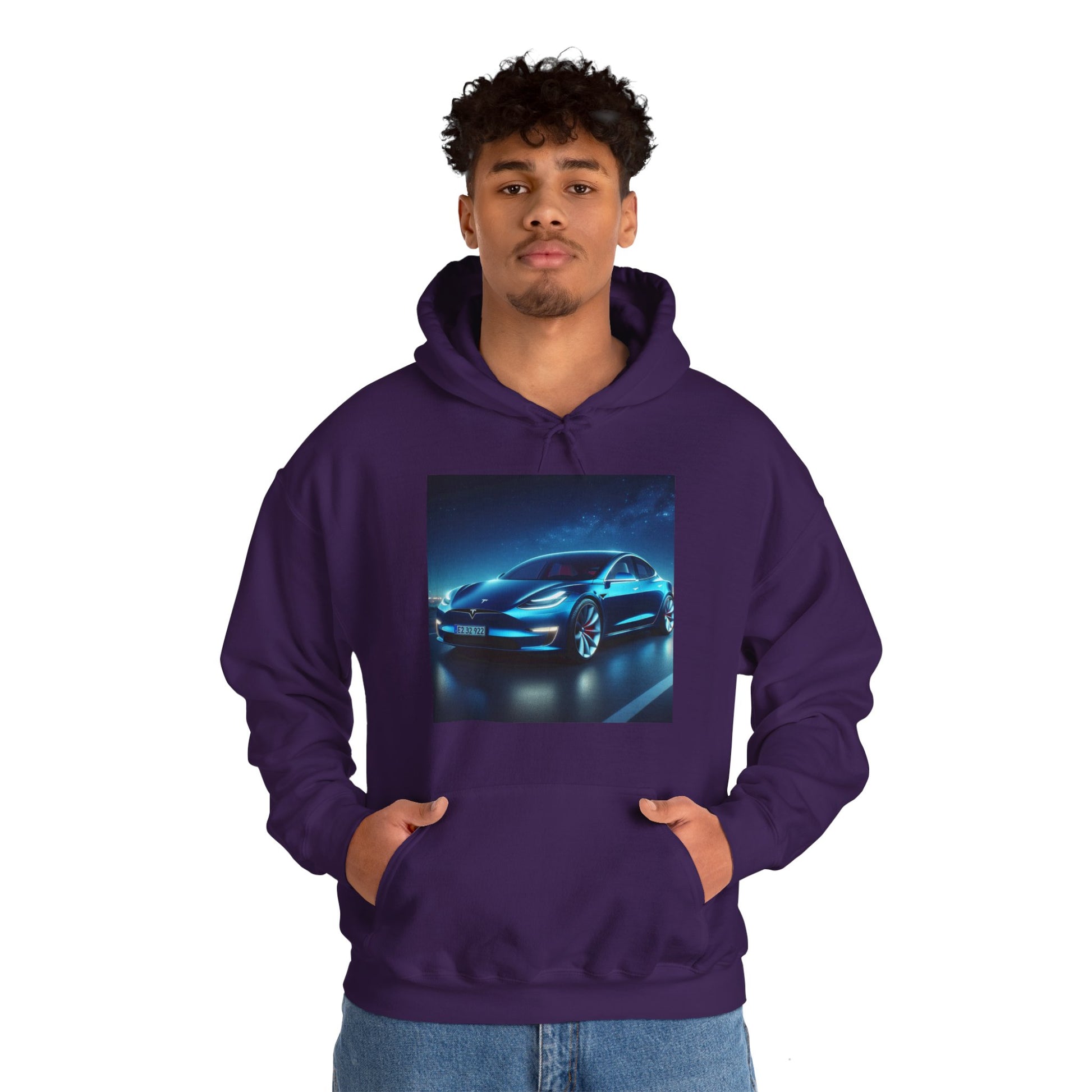 Blue Tesla Hoodie Hoodie Printify
