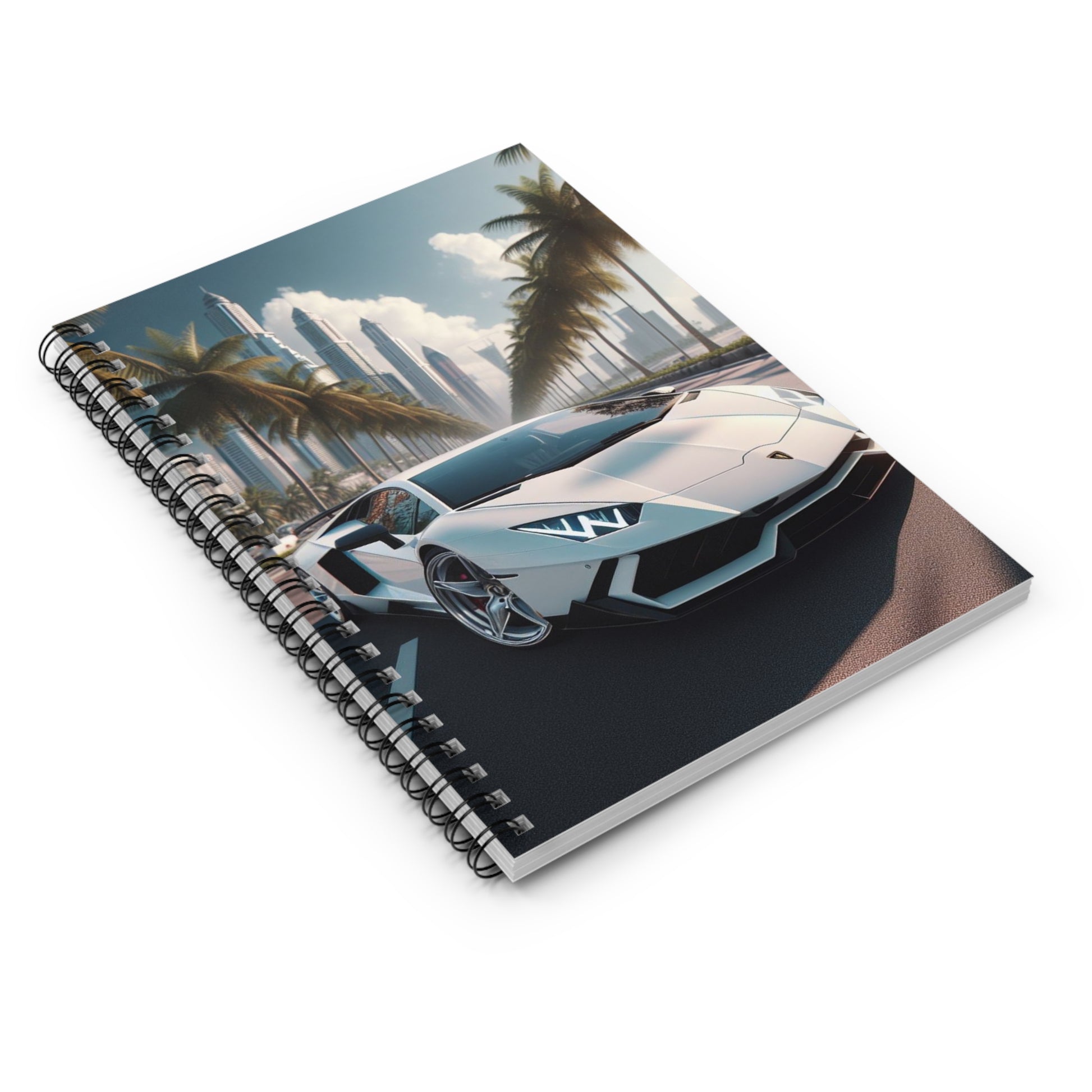White Lamborghini Spiral Notebook Paper products Printify