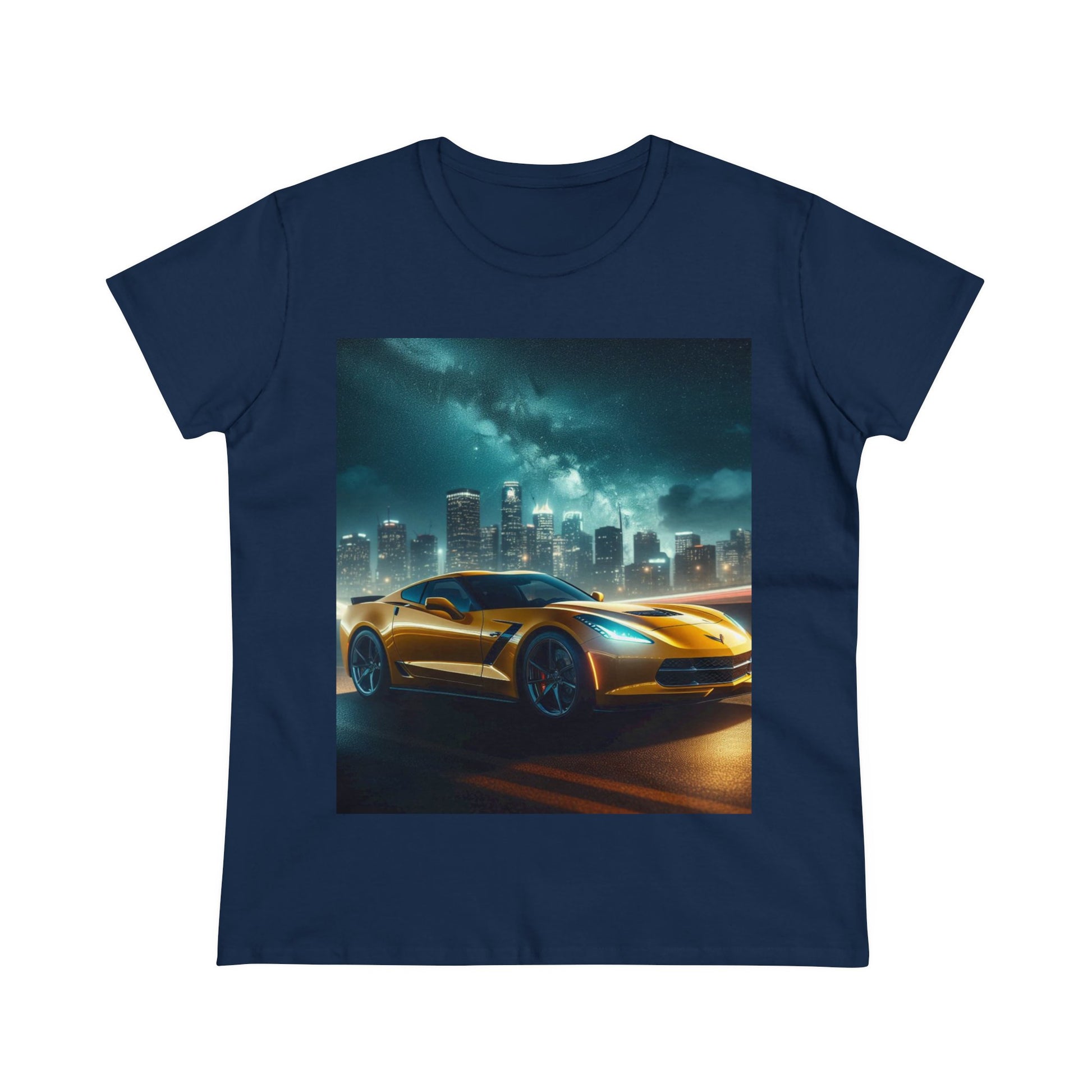 Yellow Corvette T-Shirt T-Shirt Printify Navy S