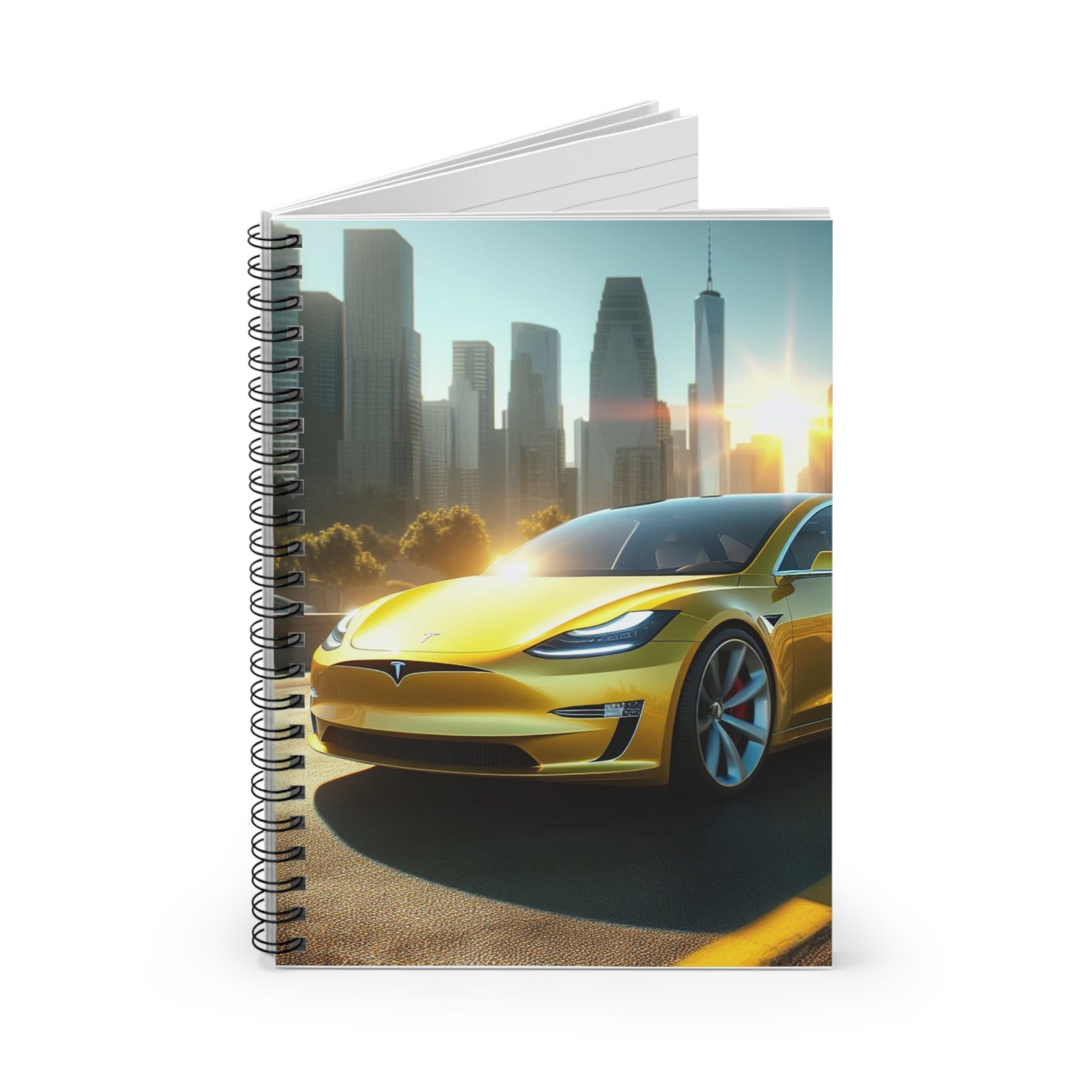 Yellow Tesla Spiral Notebook Paper products Printify