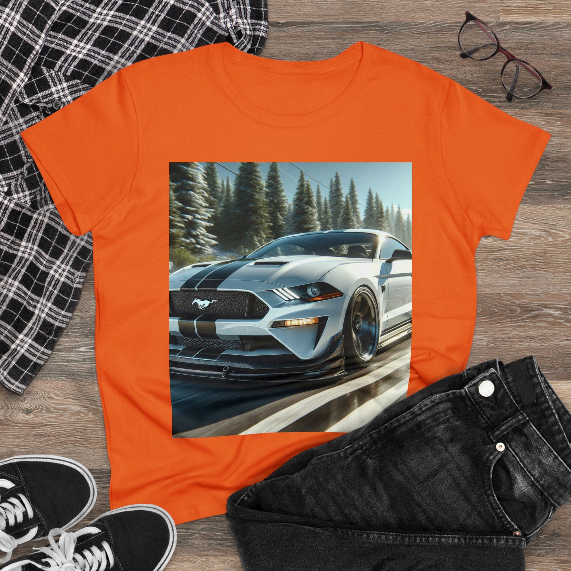White Mustang T-Shirt T-Shirt Printify