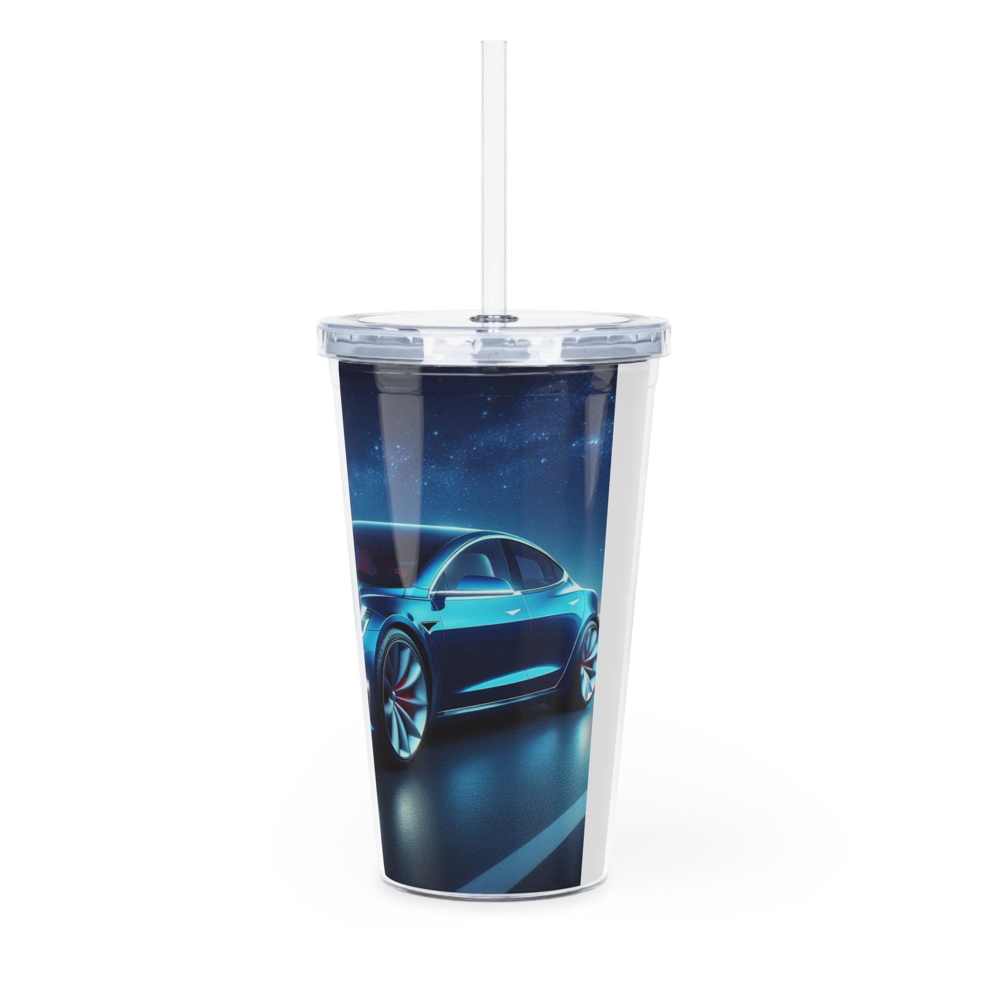 Blue Tesla Tumbler with Straw Mug Printify