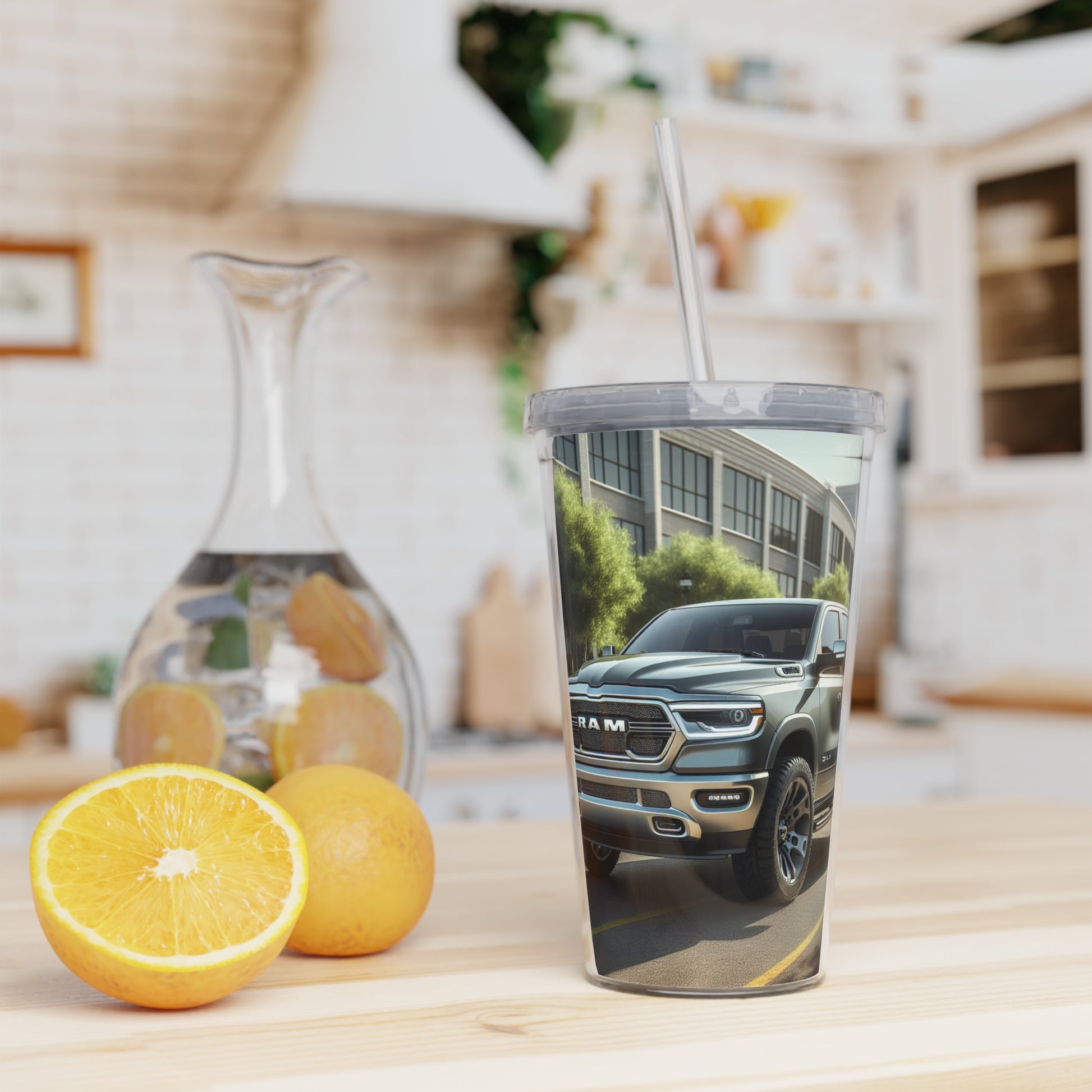 Gray Dodge Ram Tumbler with Straw Mug Printify