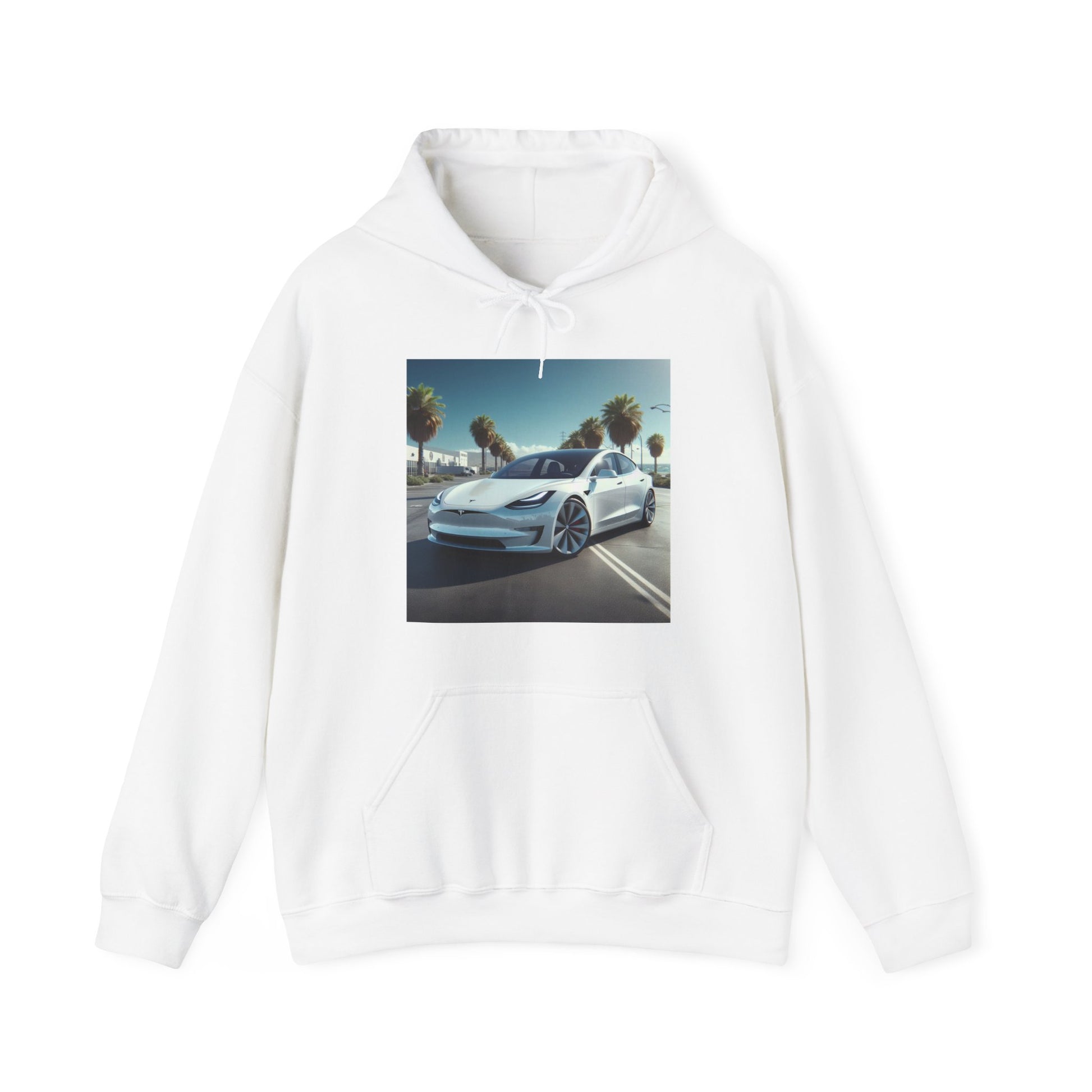 White Tesla Hoodie Hoodie Printify White S