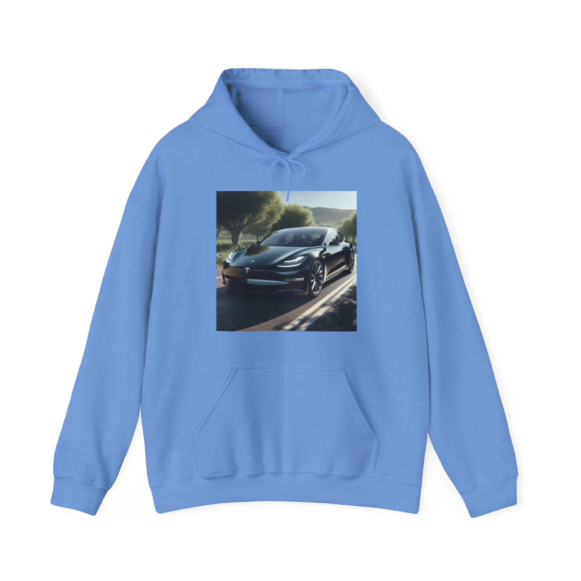 Black Tesla Hoodie Hoodie Printify Carolina Blue S