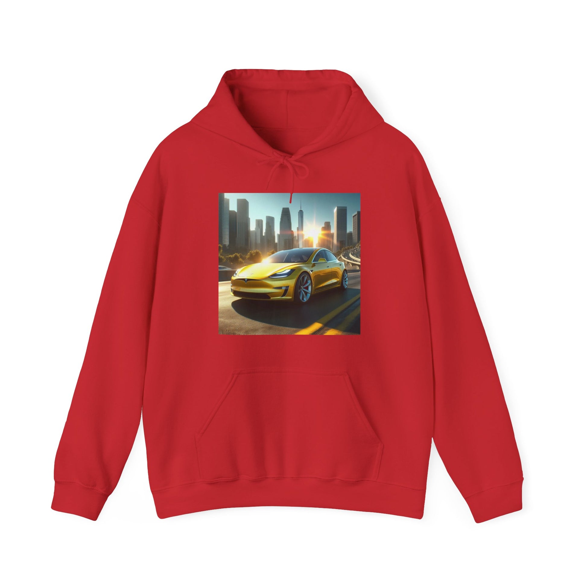 Yellow Tesla Hoodie Hoodie Printify Red S
