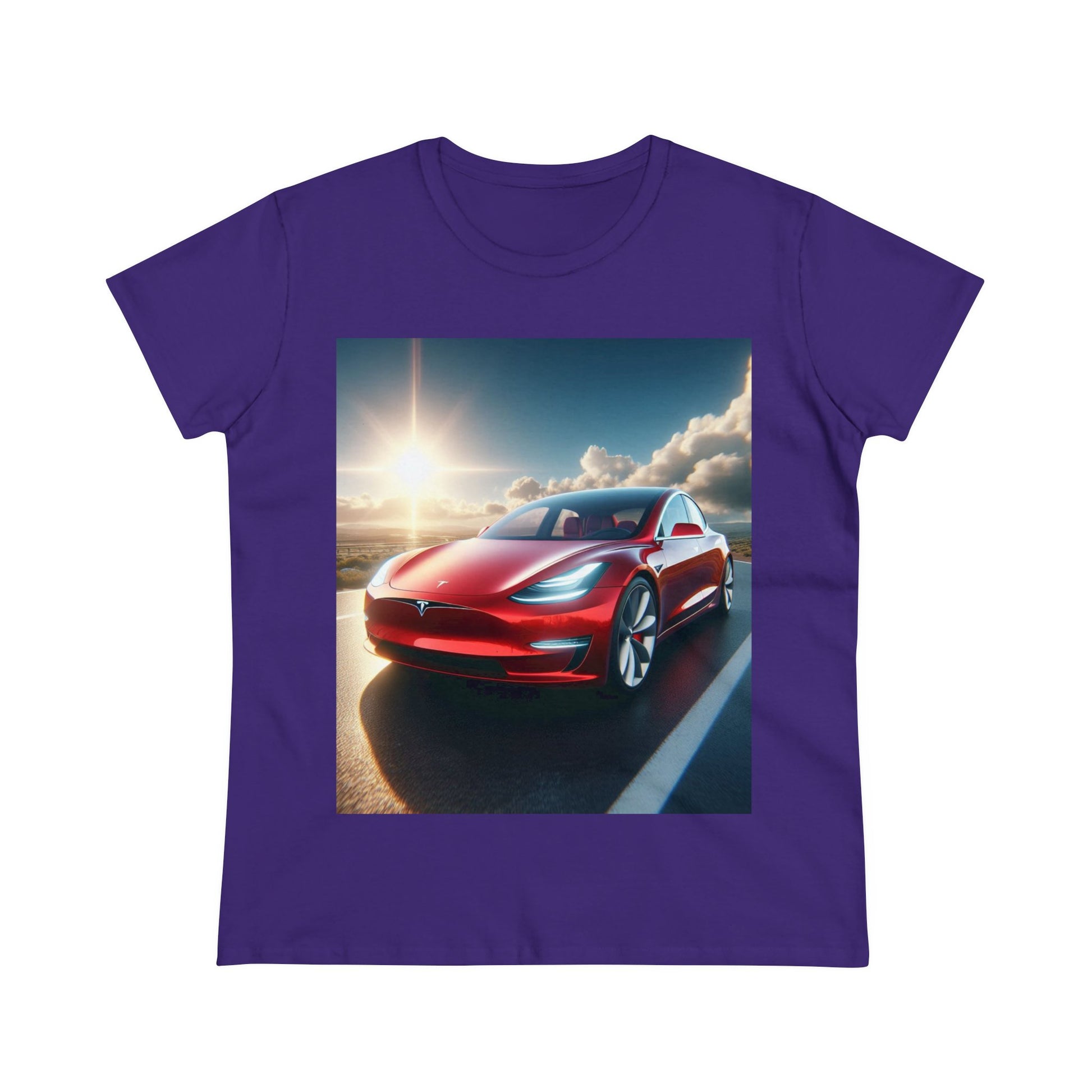 Red Tesla T-Shirt T-Shirt Printify Purple S