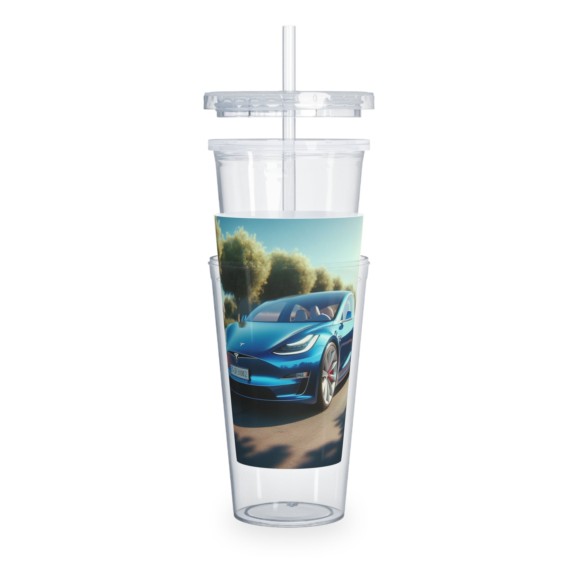 Blue Tesla Tumbler with Straw Mug Printify