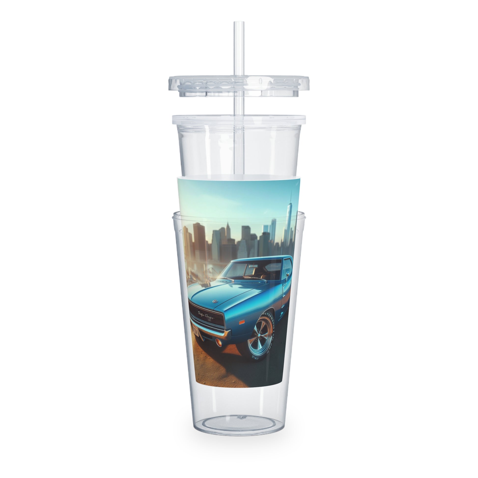 1970 Blue Dodge Charger Tumbler with Straw Mug Printify