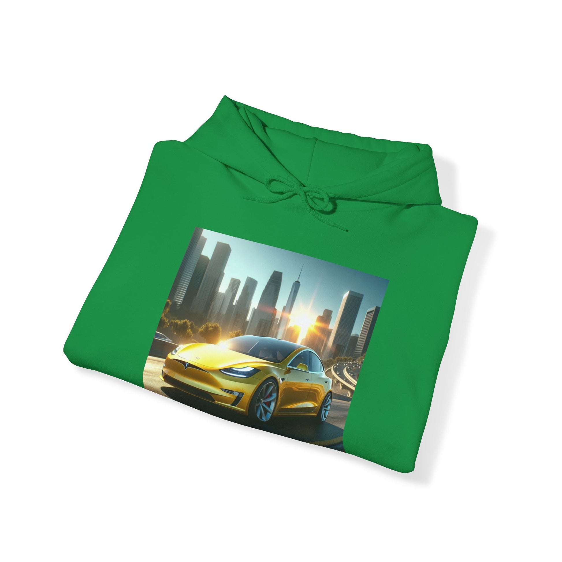 Yellow Tesla Hoodie Hoodie Printify
