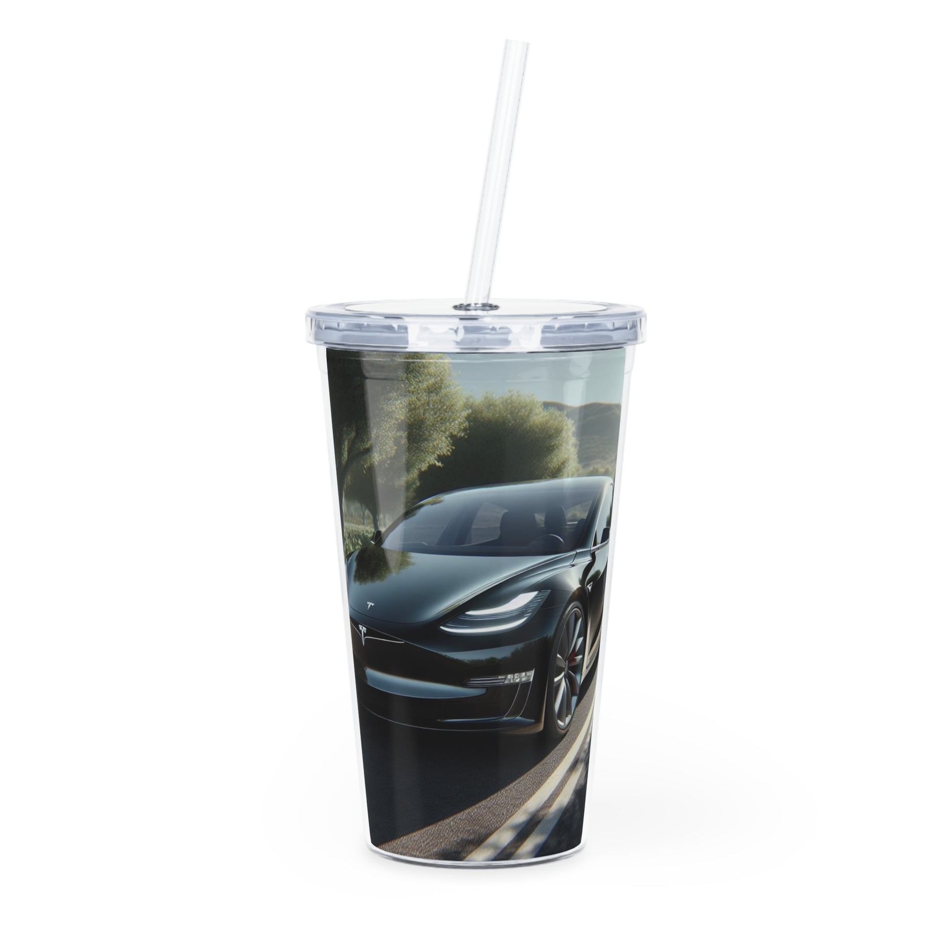 Black Tesla Tumbler with Straw Mug Printify 20oz Transparent