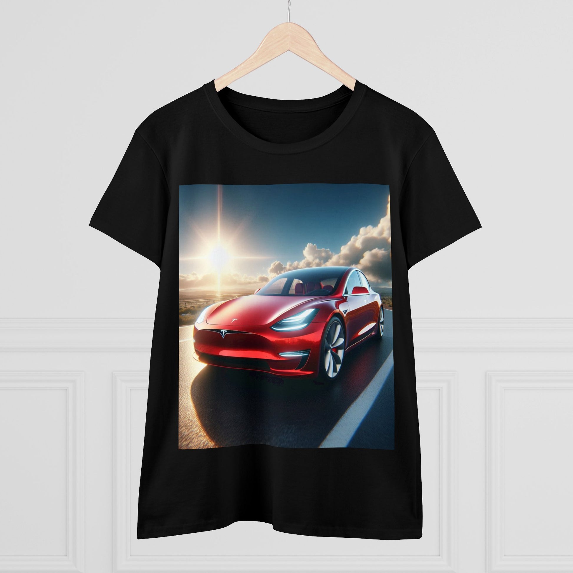 Red Tesla T-Shirt T-Shirt Printify