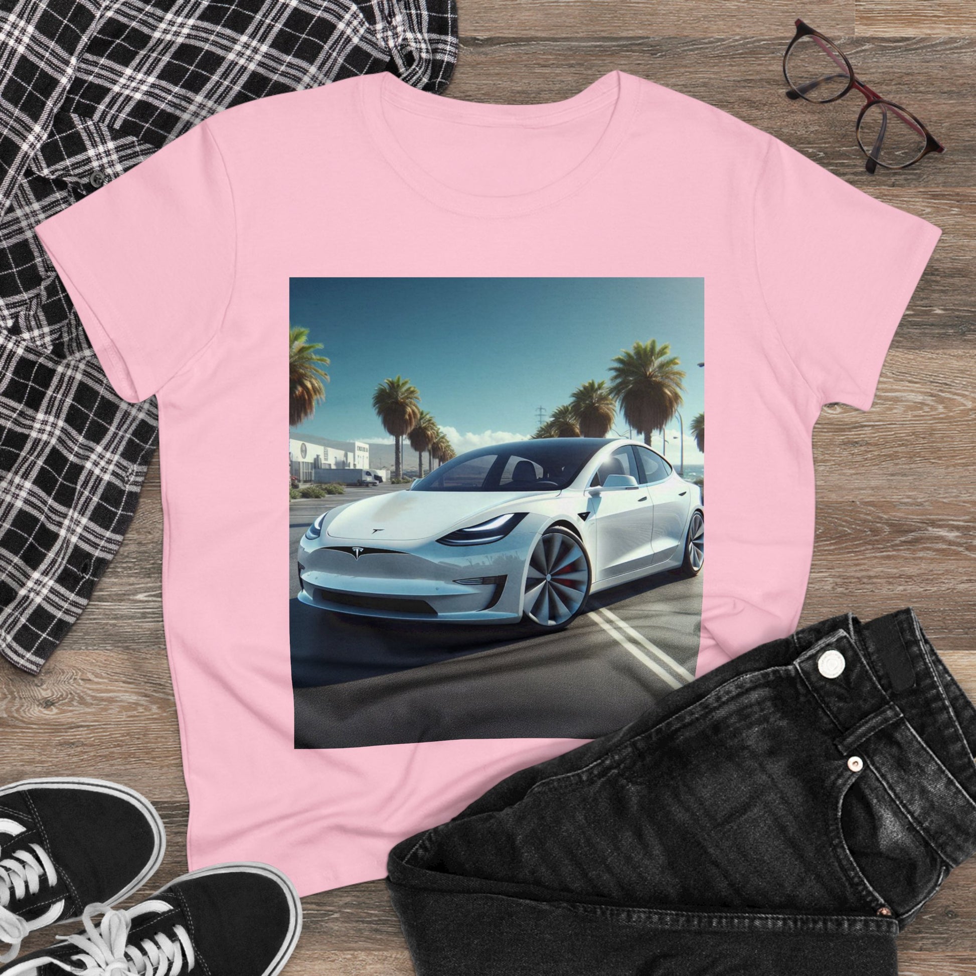White Tesla T-Shirt T-Shirt Printify