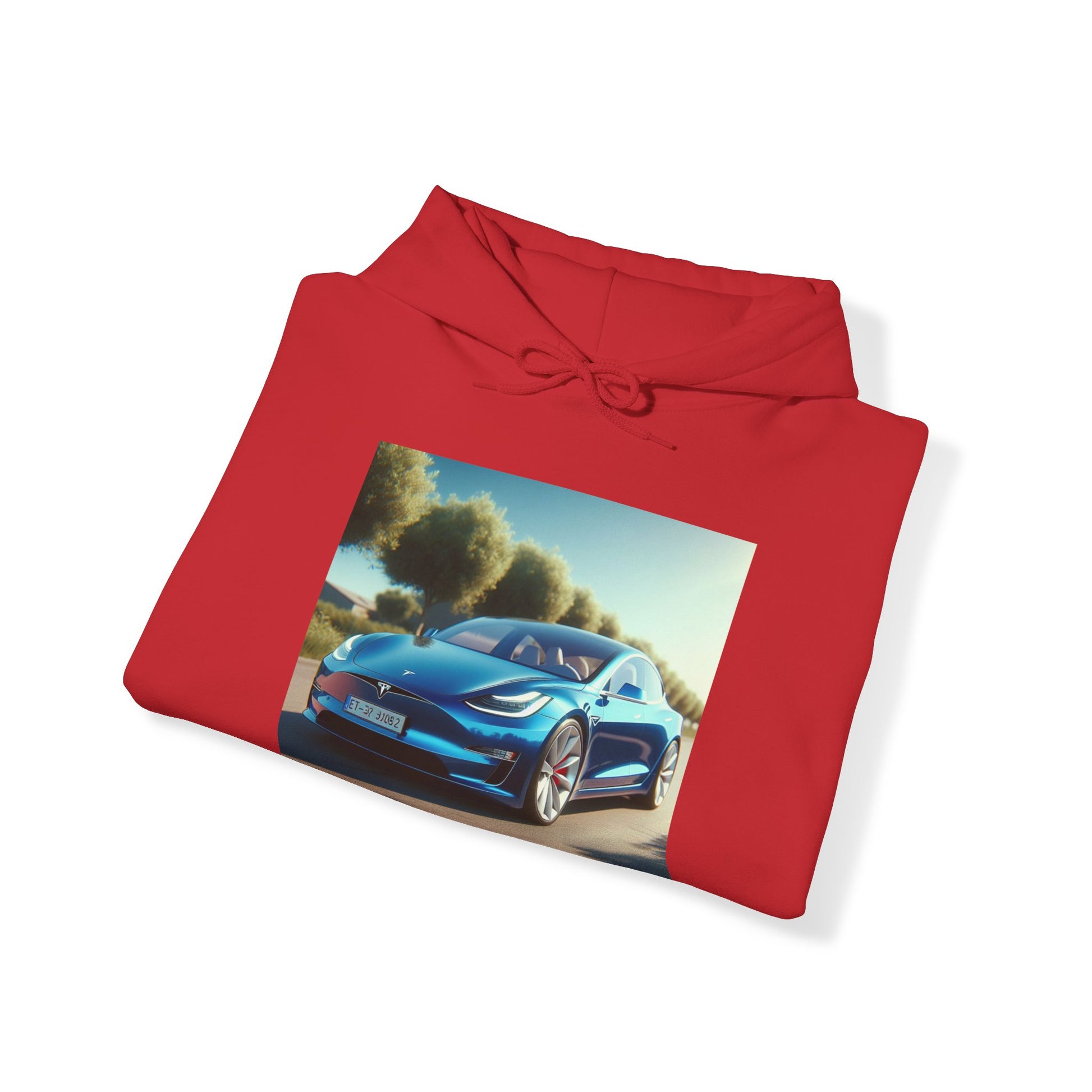 Blue Tesla Hoodie Hoodie Printify