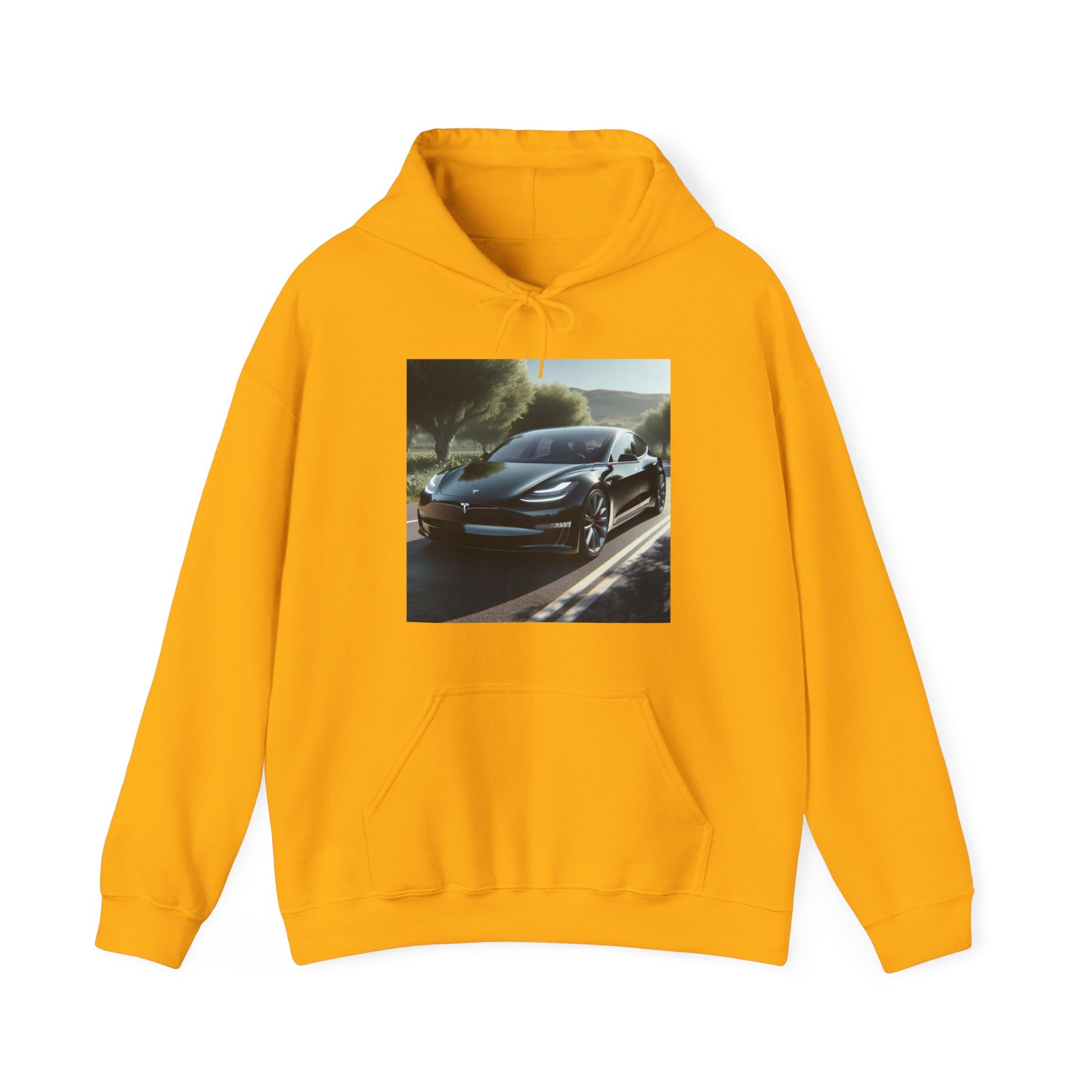 Black Tesla Hoodie Hoodie Printify Gold S