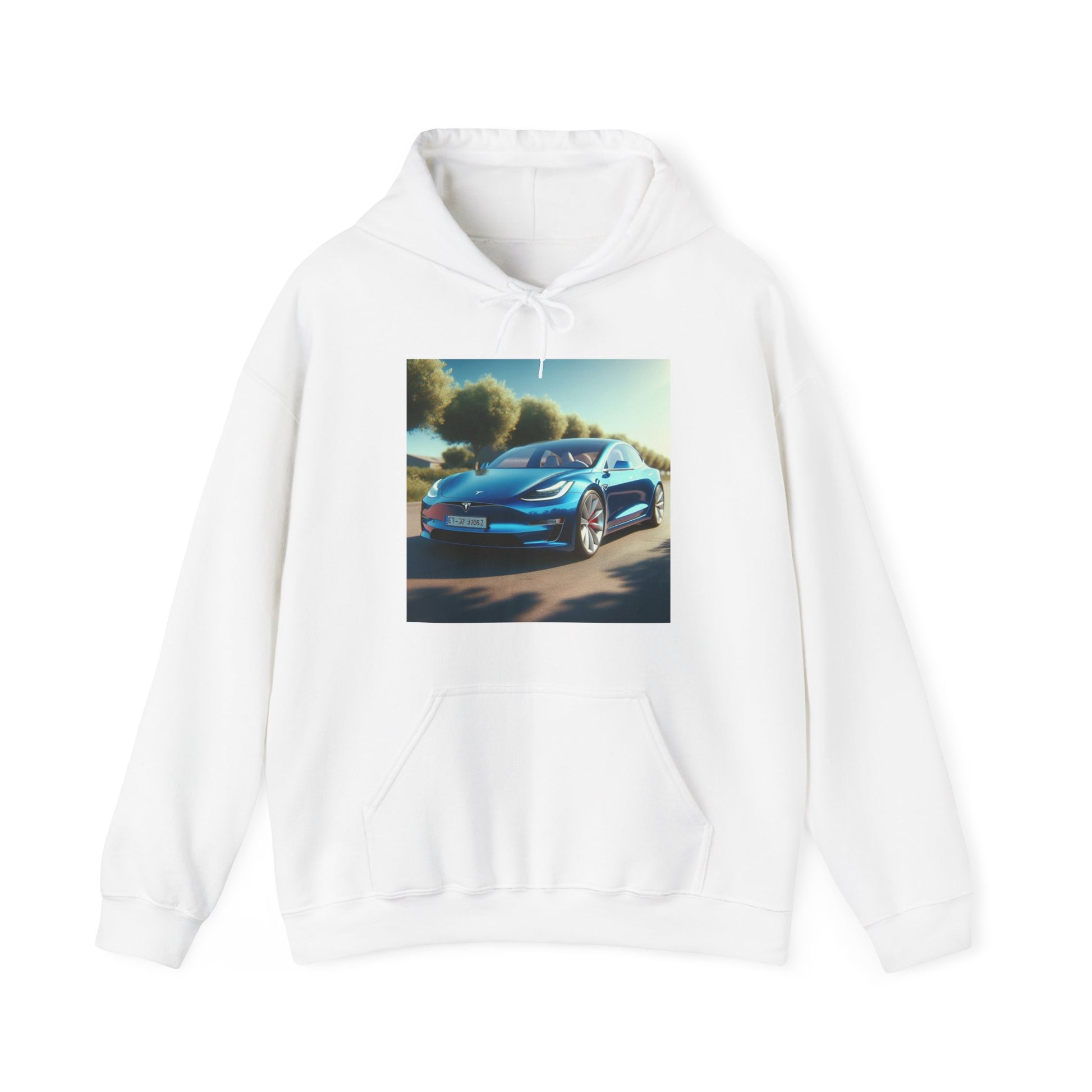 Blue Tesla Hoodie Hoodie Printify White S