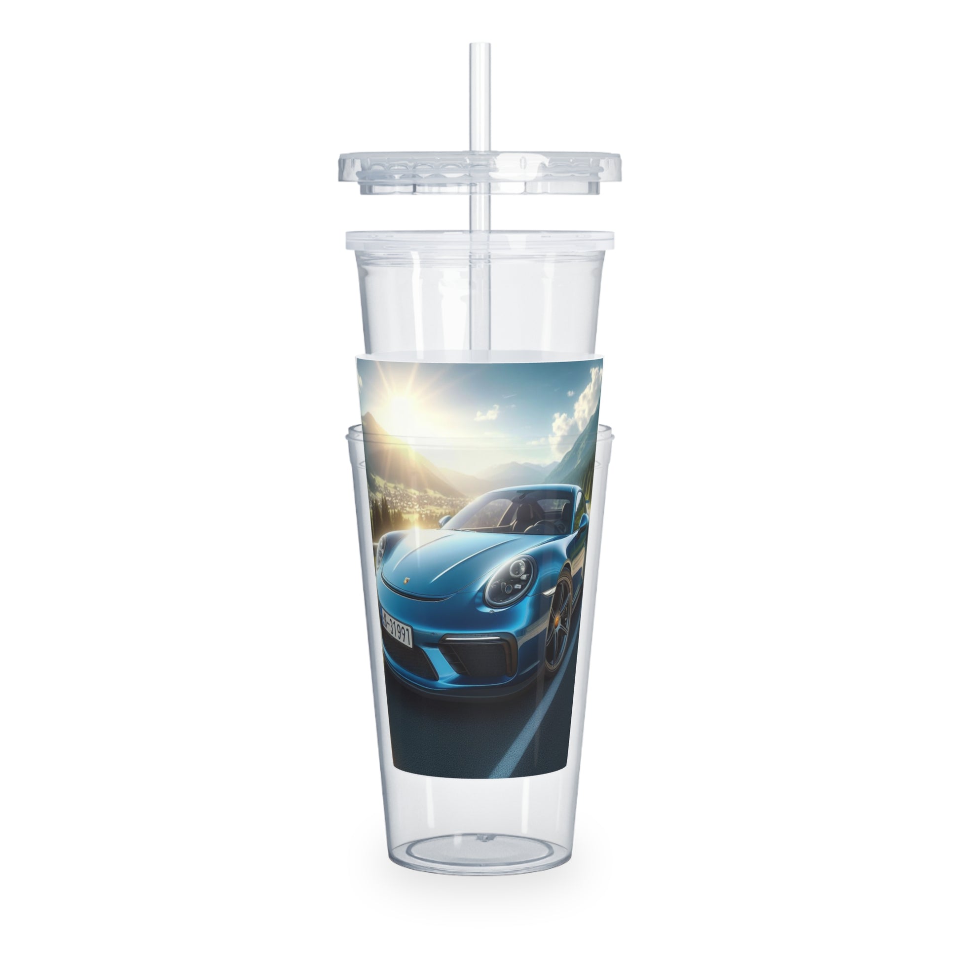 Blue Porsche Tumbler with Straw Mug Printify