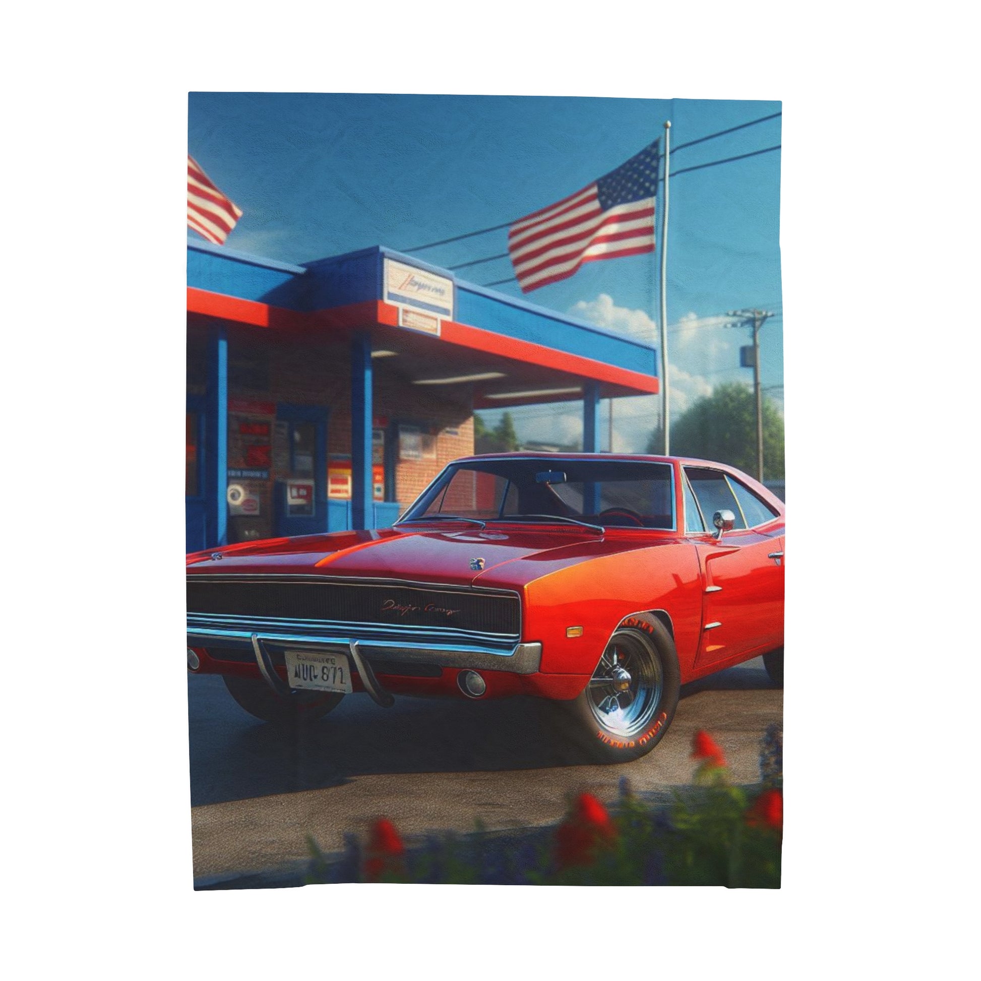 1970 Red Dodge Charger Plush Blanket All Over Prints Printify 60" × 80"