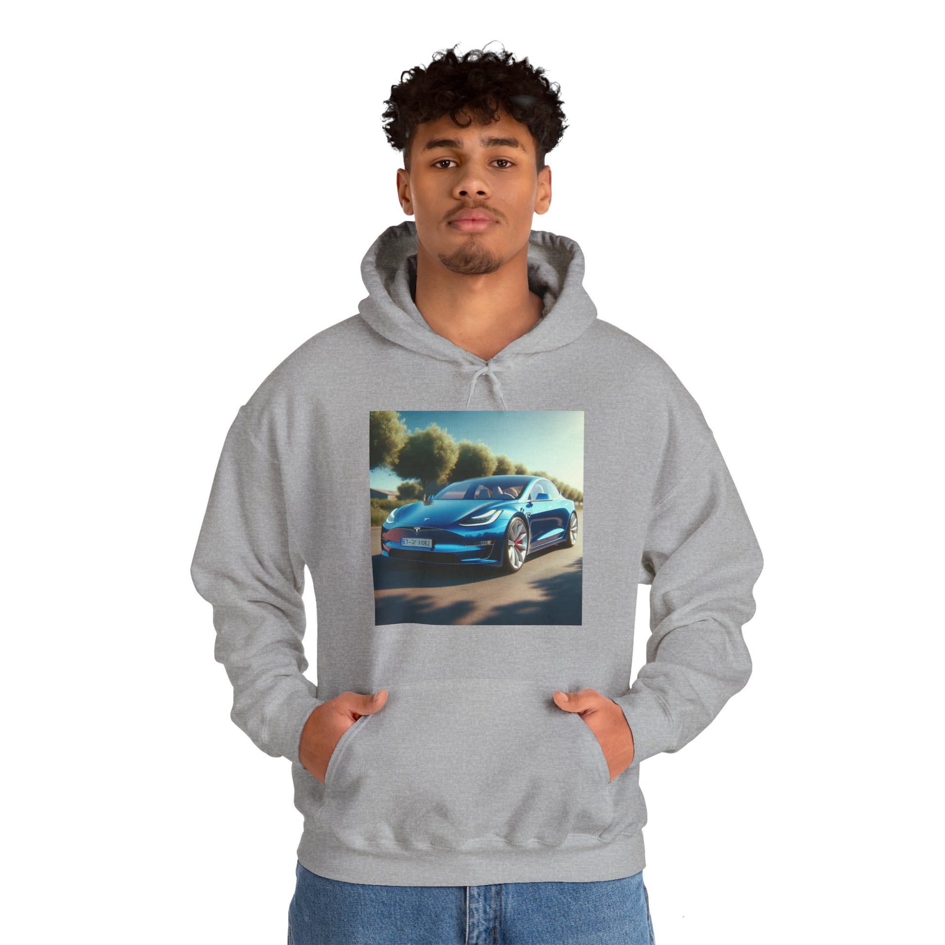 Blue Tesla Hoodie Hoodie Printify