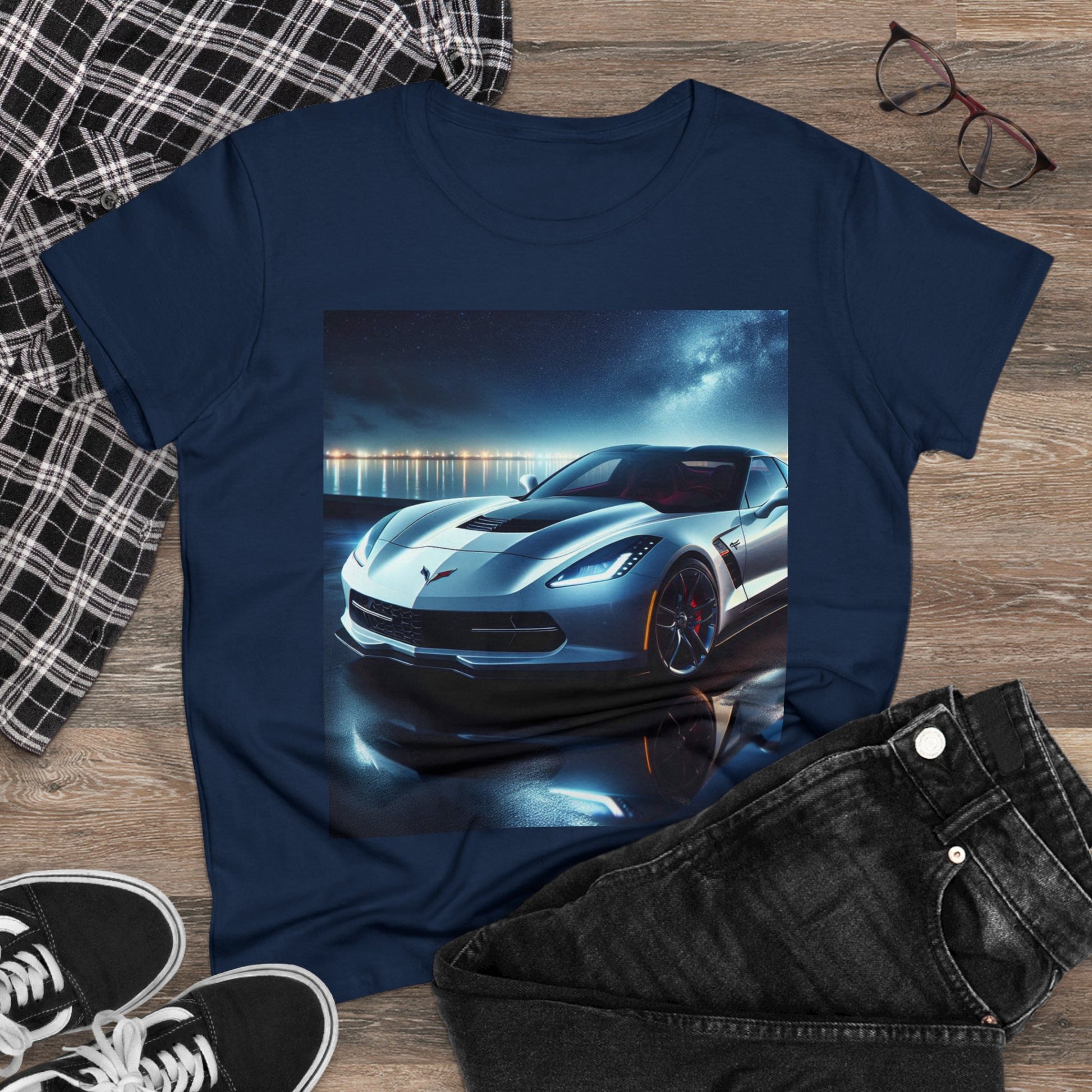 White Corvette T-Shirt T-Shirt Printify
