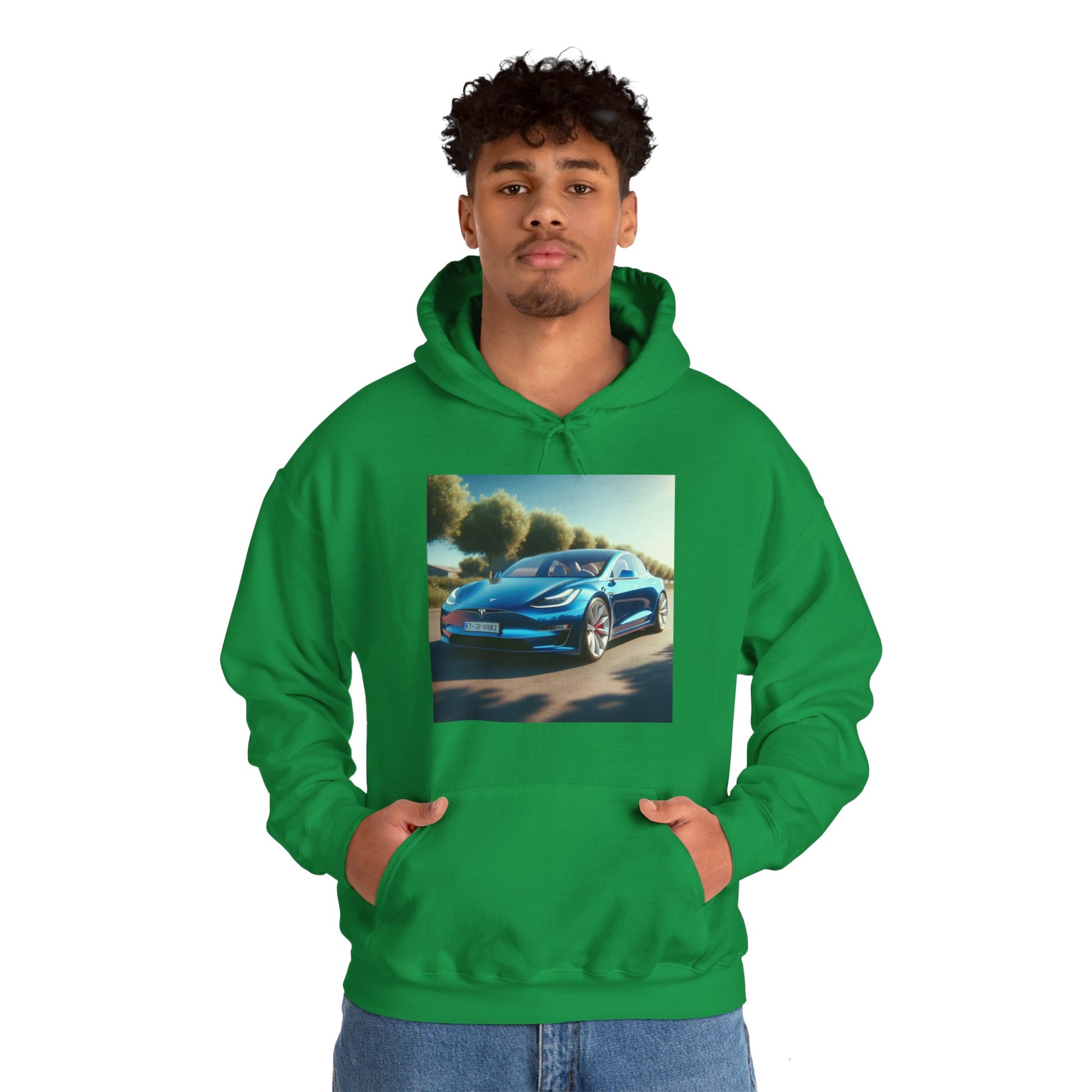 Blue Tesla Hoodie Hoodie Printify