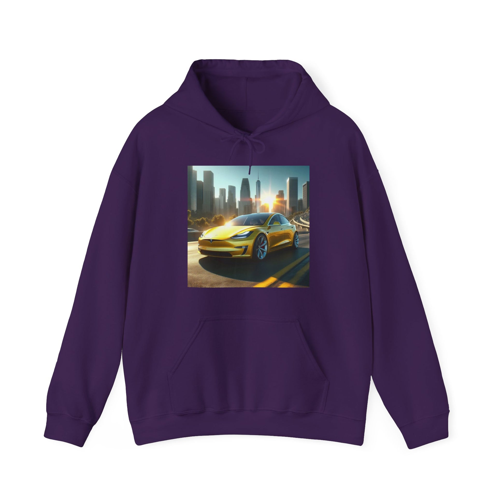Yellow Tesla Hoodie Hoodie Printify Purple S