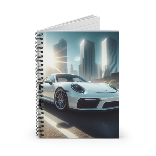 White Porsche Spiral Notebook Paper products Printify