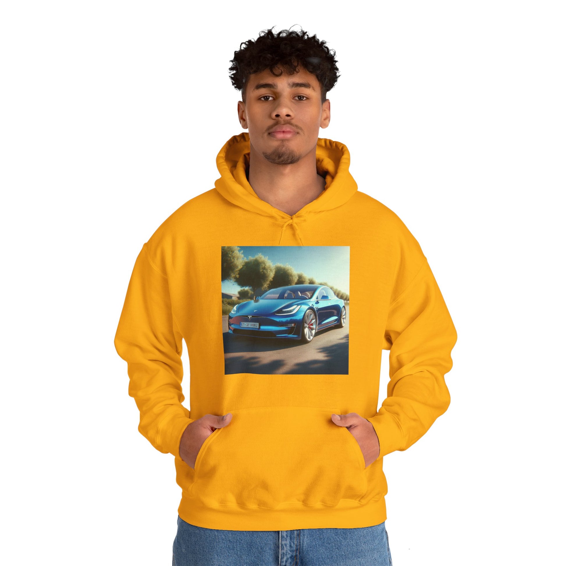 Blue Tesla Hoodie Hoodie Printify