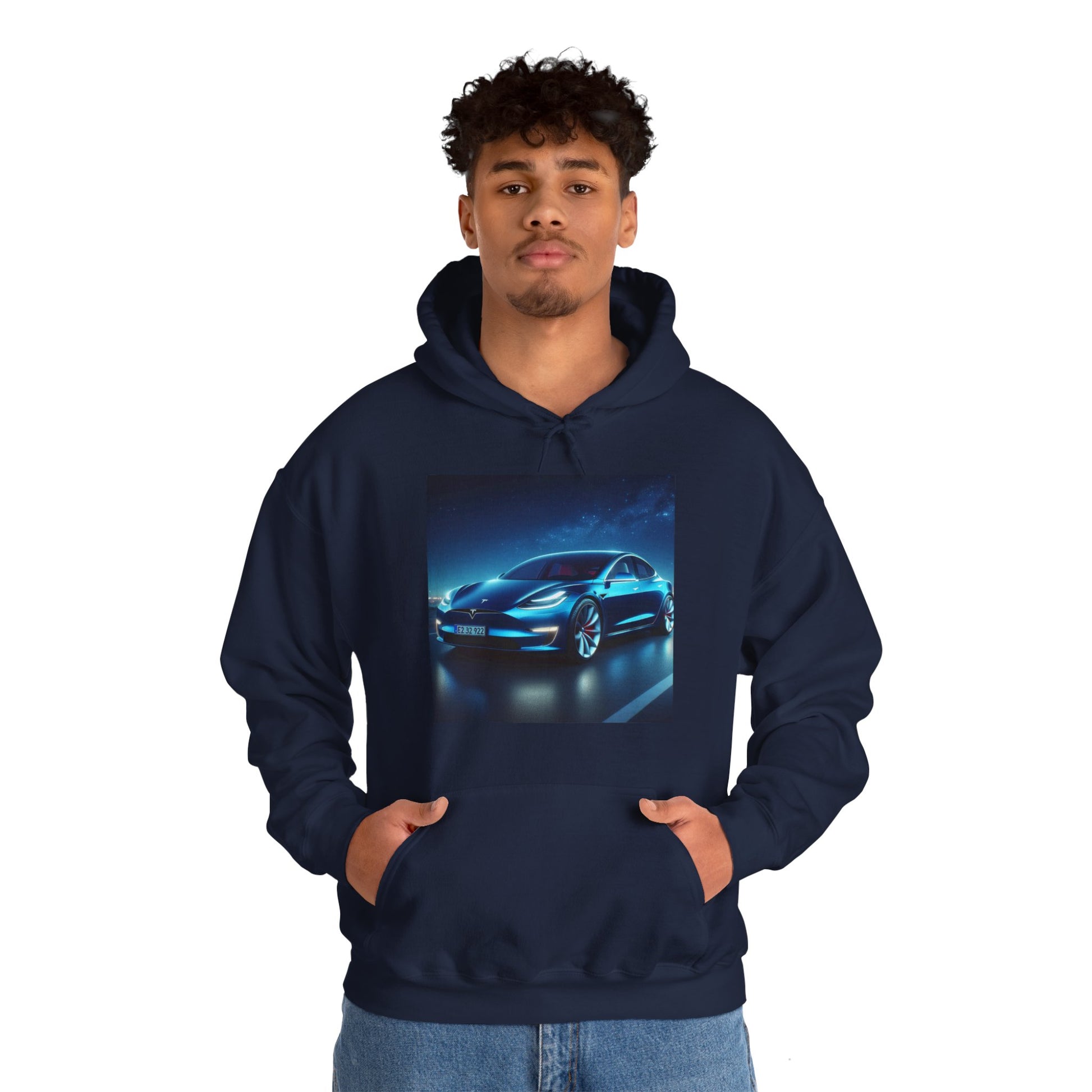 Blue Tesla Hoodie Hoodie Printify