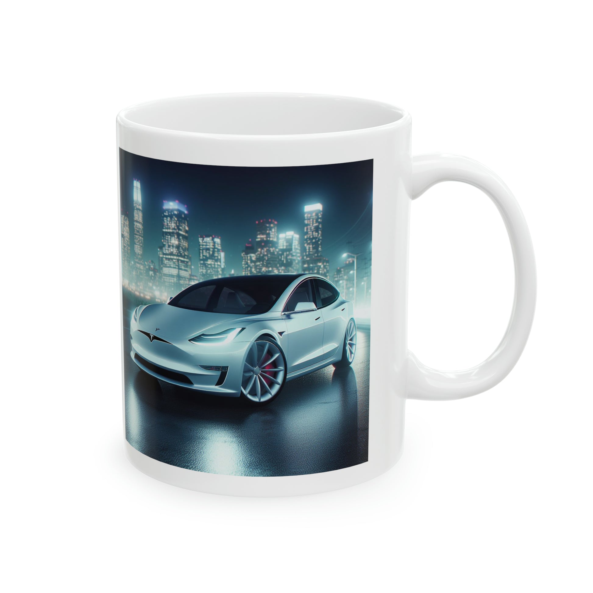 White Tesla Mug Mug Printify