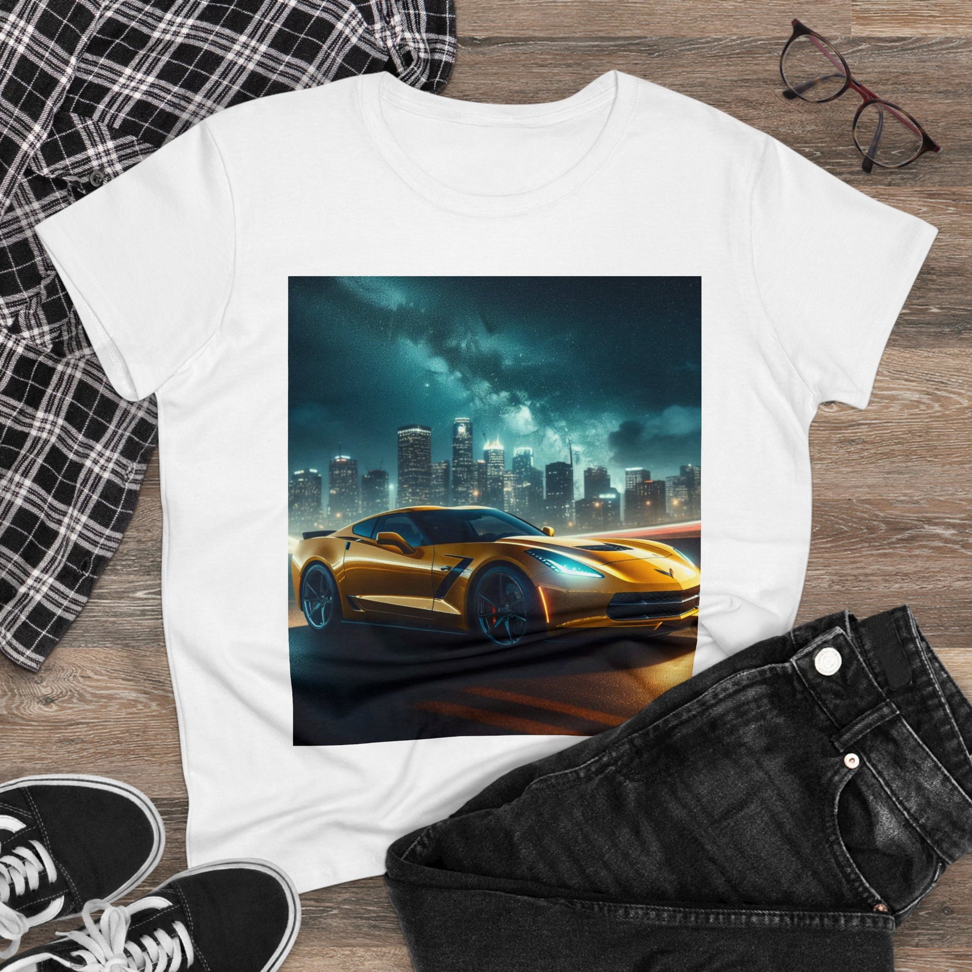 Yellow Corvette T-Shirt T-Shirt Printify