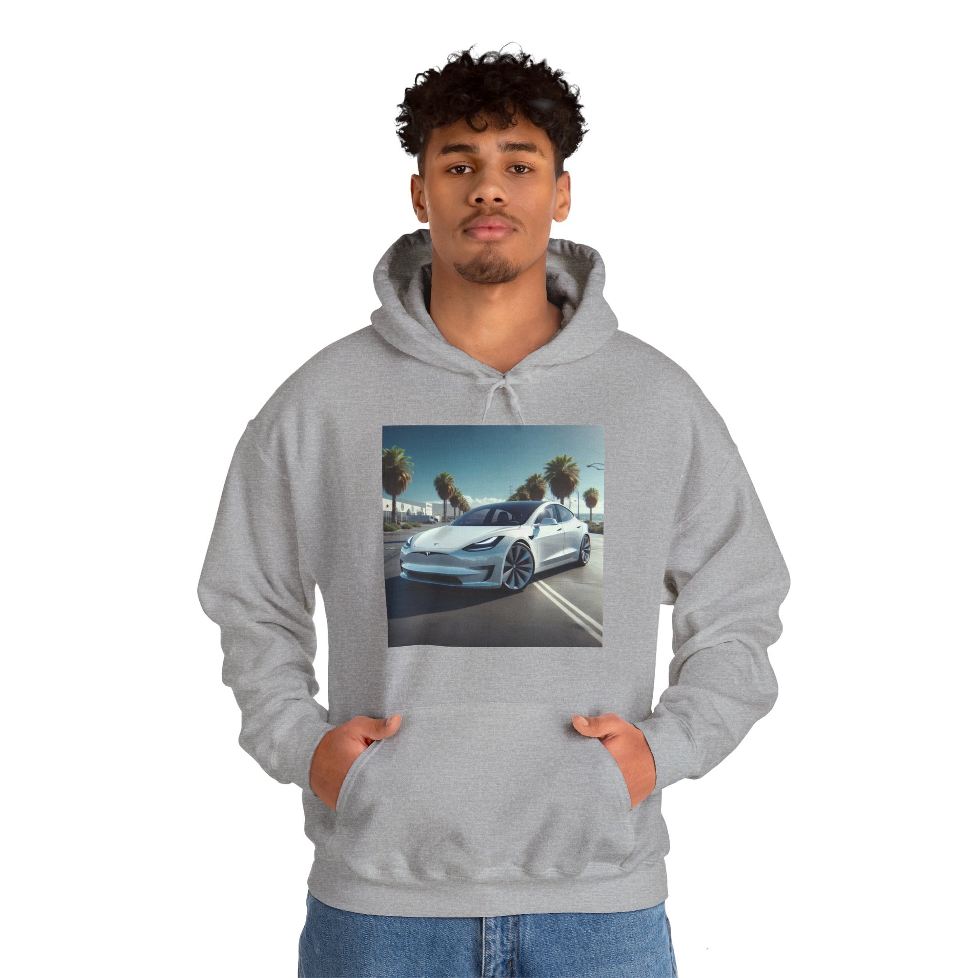White Tesla Hoodie Hoodie Printify