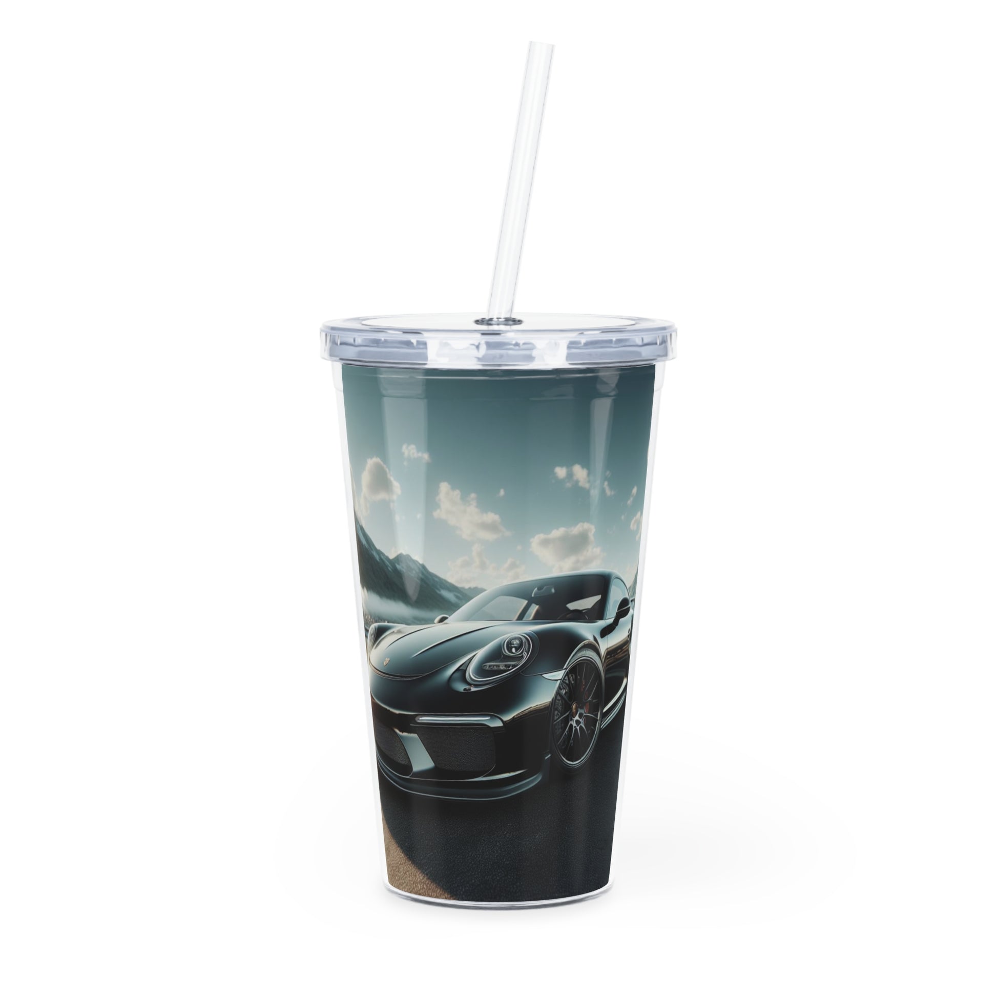 Black Porsche Tumbler with Straw Mug Printify 20oz Transparent