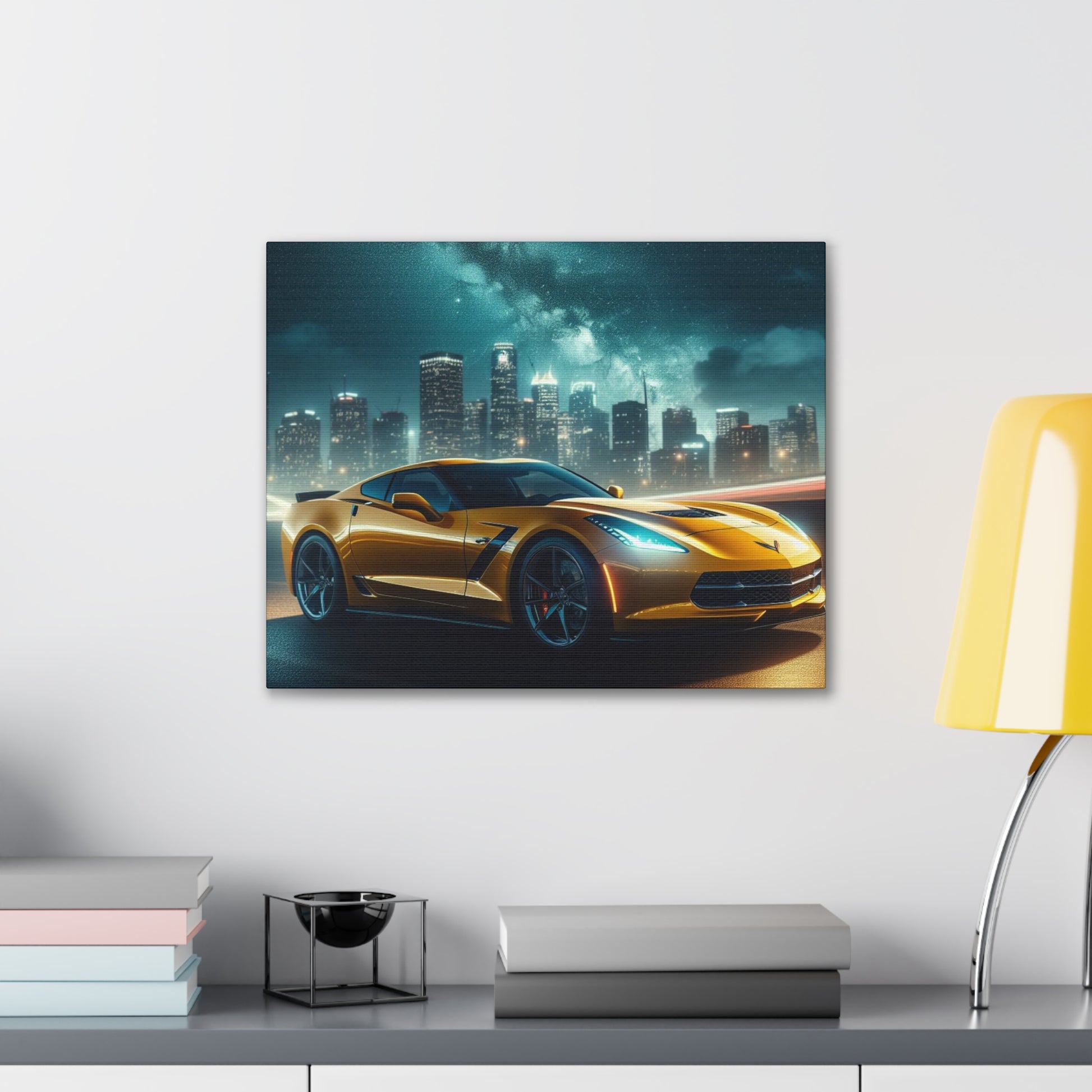 Yellow Corvette Canvas Canvas Printify 20″ x 16″ (Horizontal) 0.75''