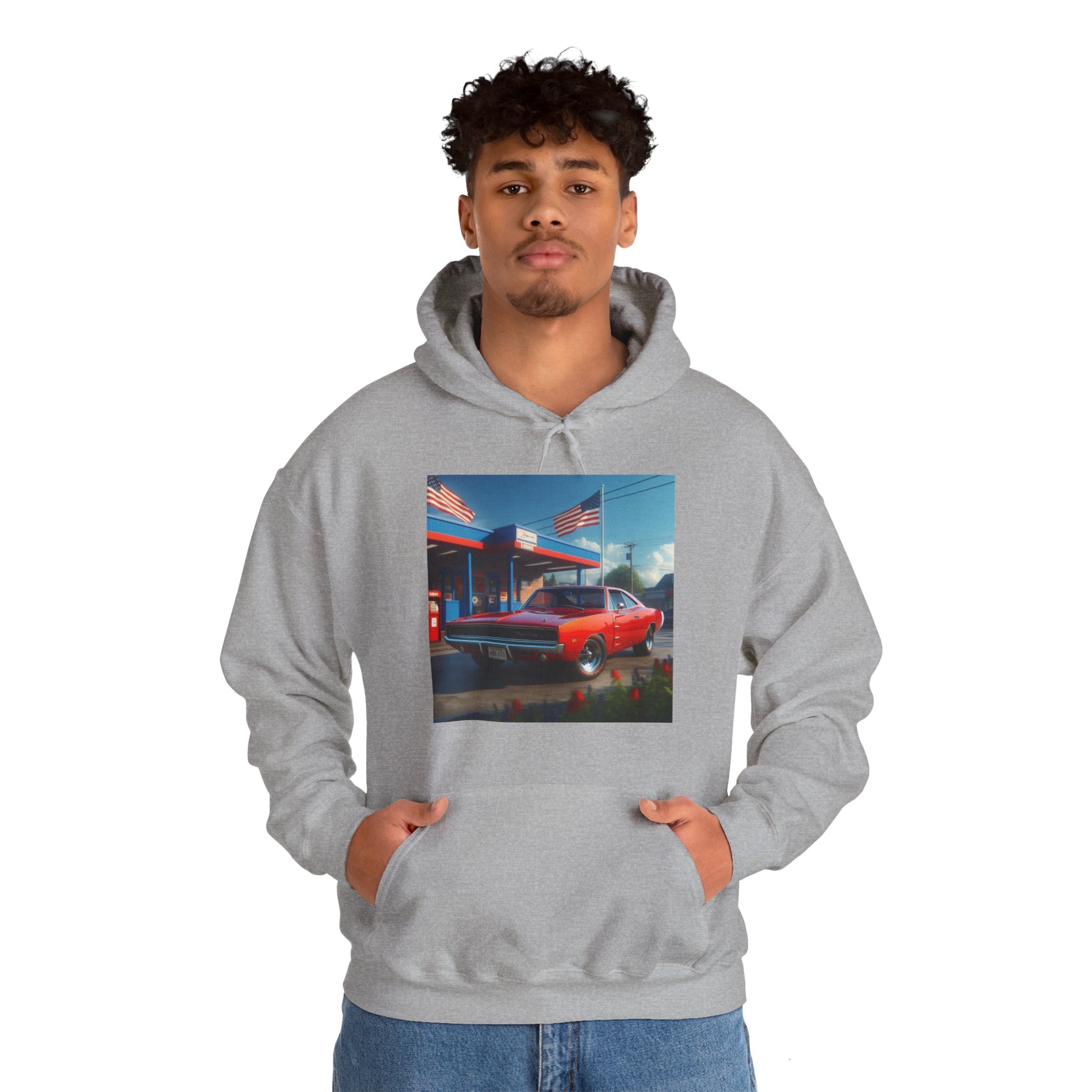 1970 Red Dodge Charger Hoodie Hoodie Printify