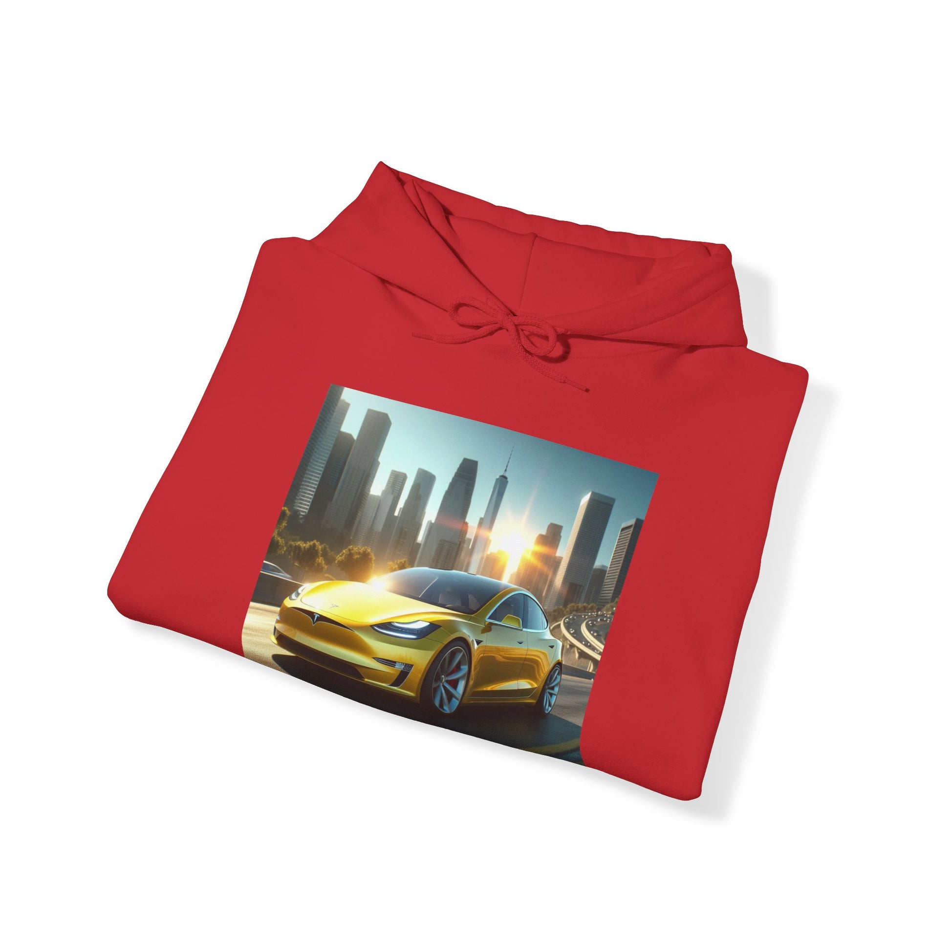 Yellow Tesla Hoodie Hoodie Printify