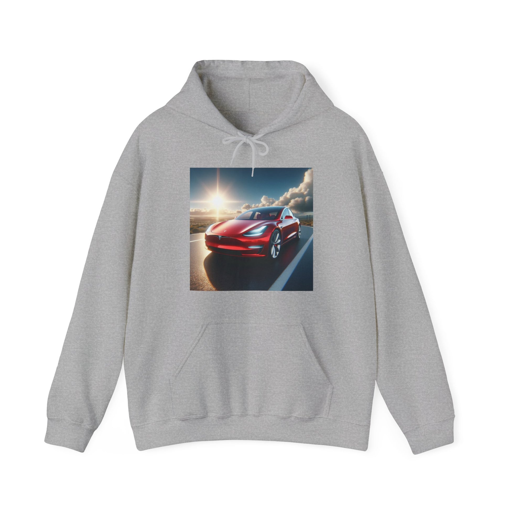 Red Tesla Hoodie Hoodie Printify Sport Grey S