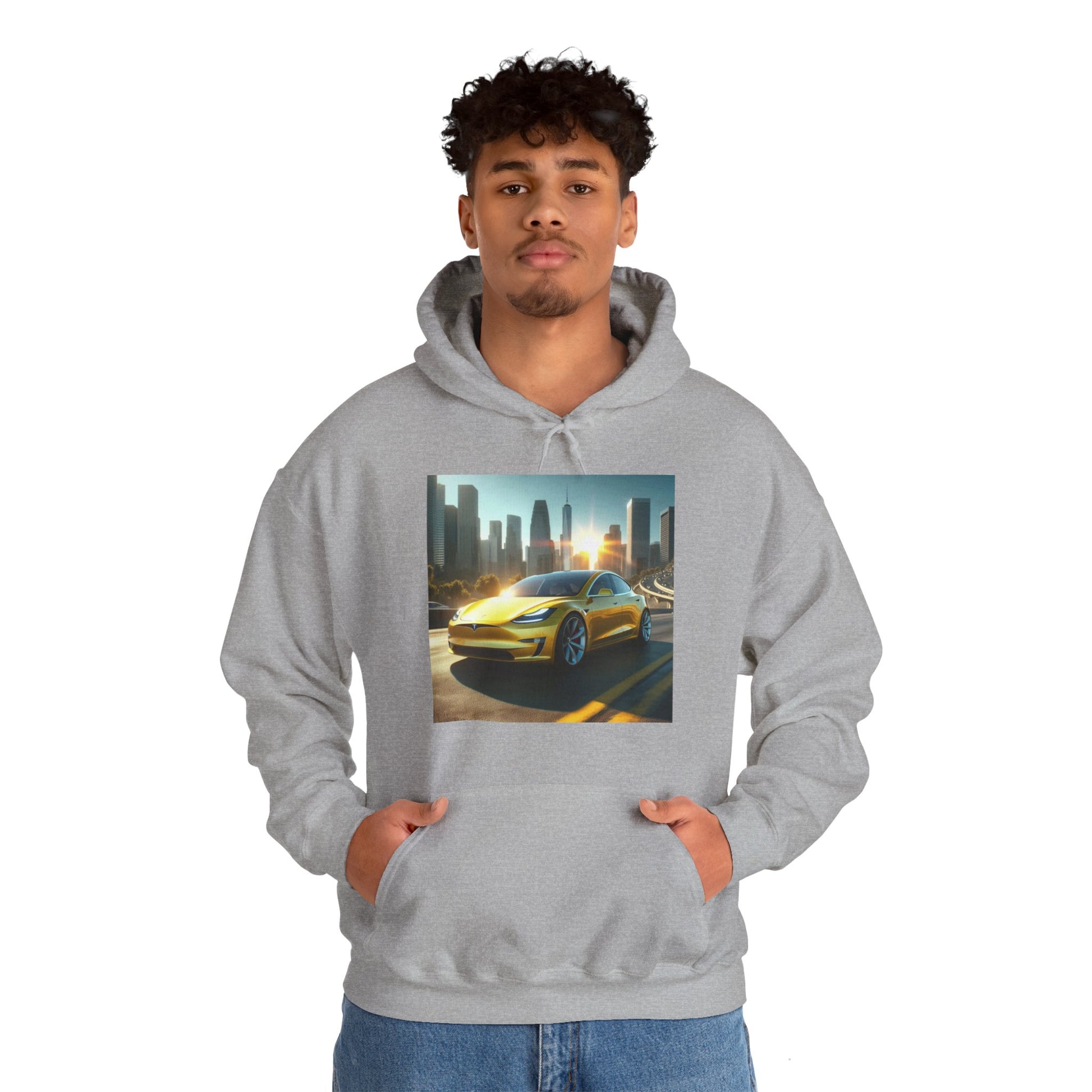 Yellow Tesla Hoodie Hoodie Printify