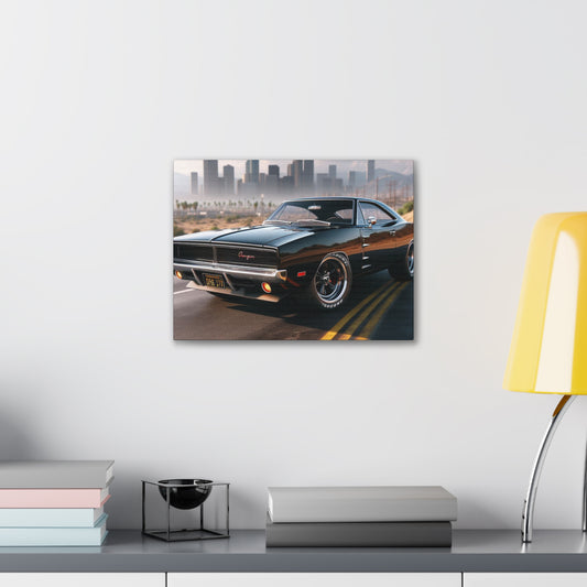 1970 Black Dodge Charger Canvas Canvas Printify 16″ x 12″ (Horizontal) 0.75''