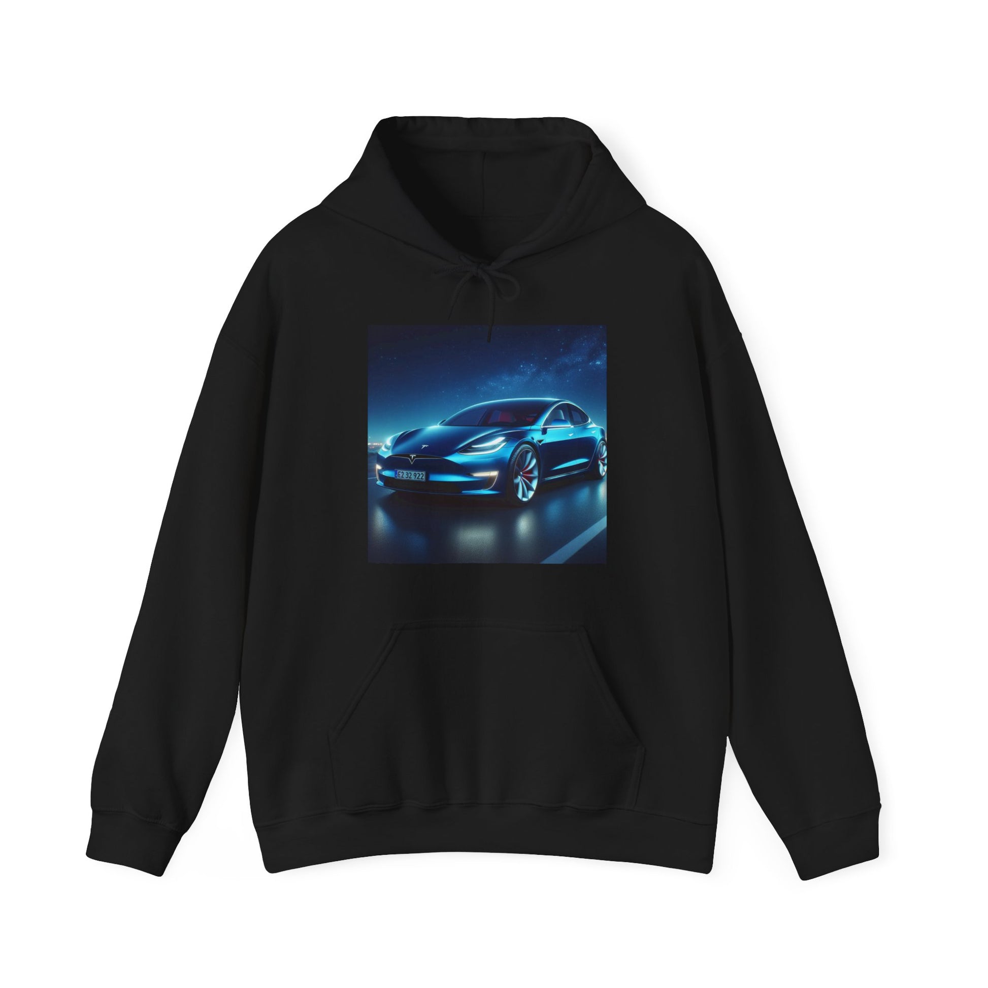 Blue Tesla Hoodie Hoodie Printify Black S