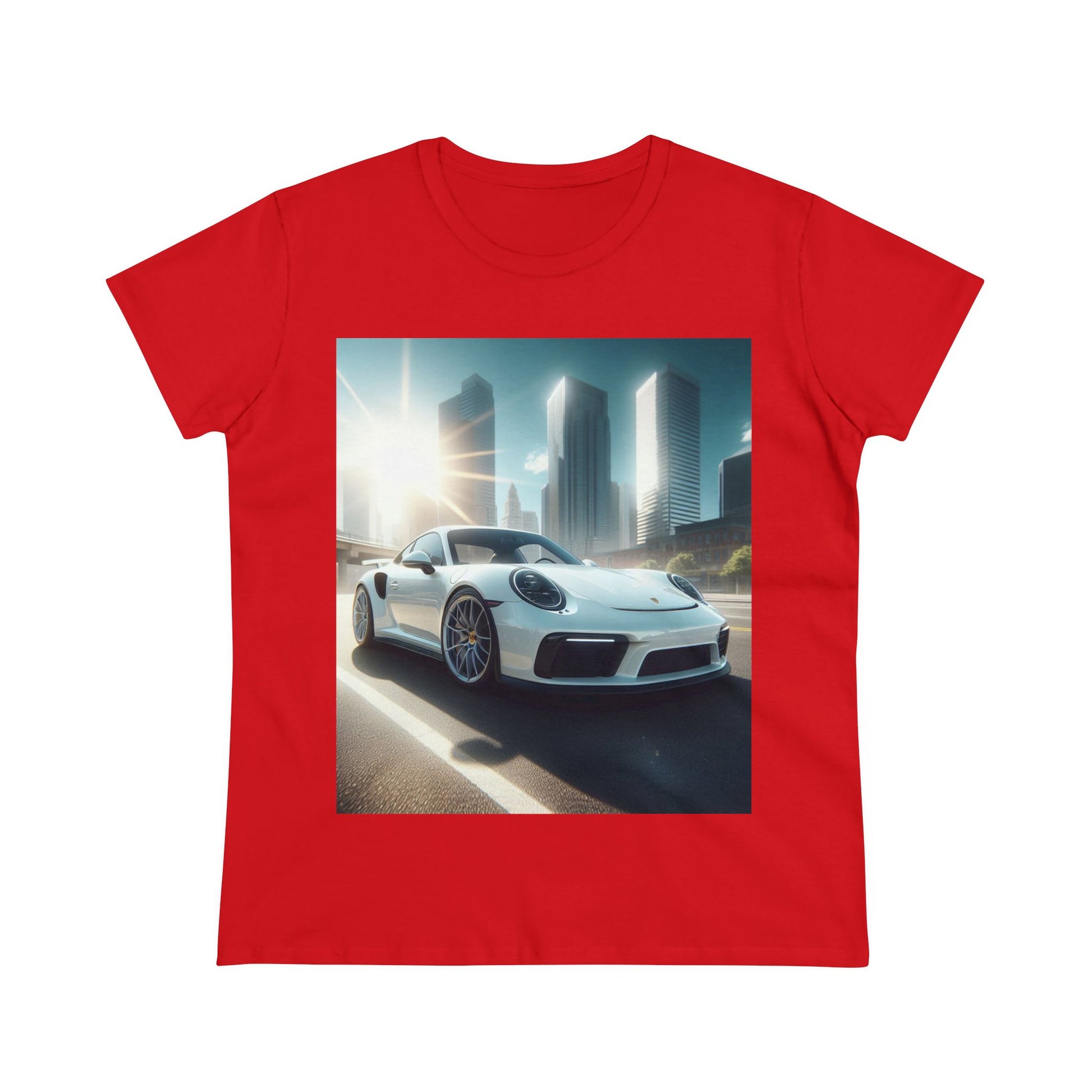 White Porsche T-Shirt T-Shirt Printify Red S