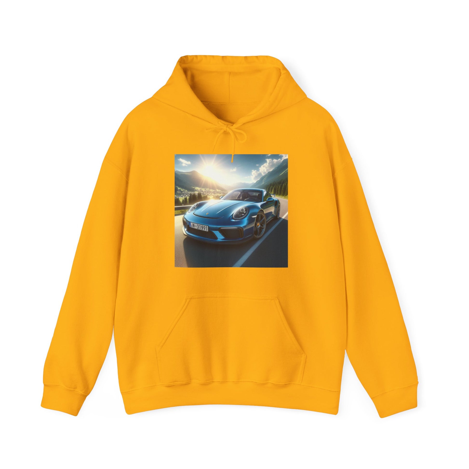 Blue Porsche Hoodie Hoodie Printify Gold S