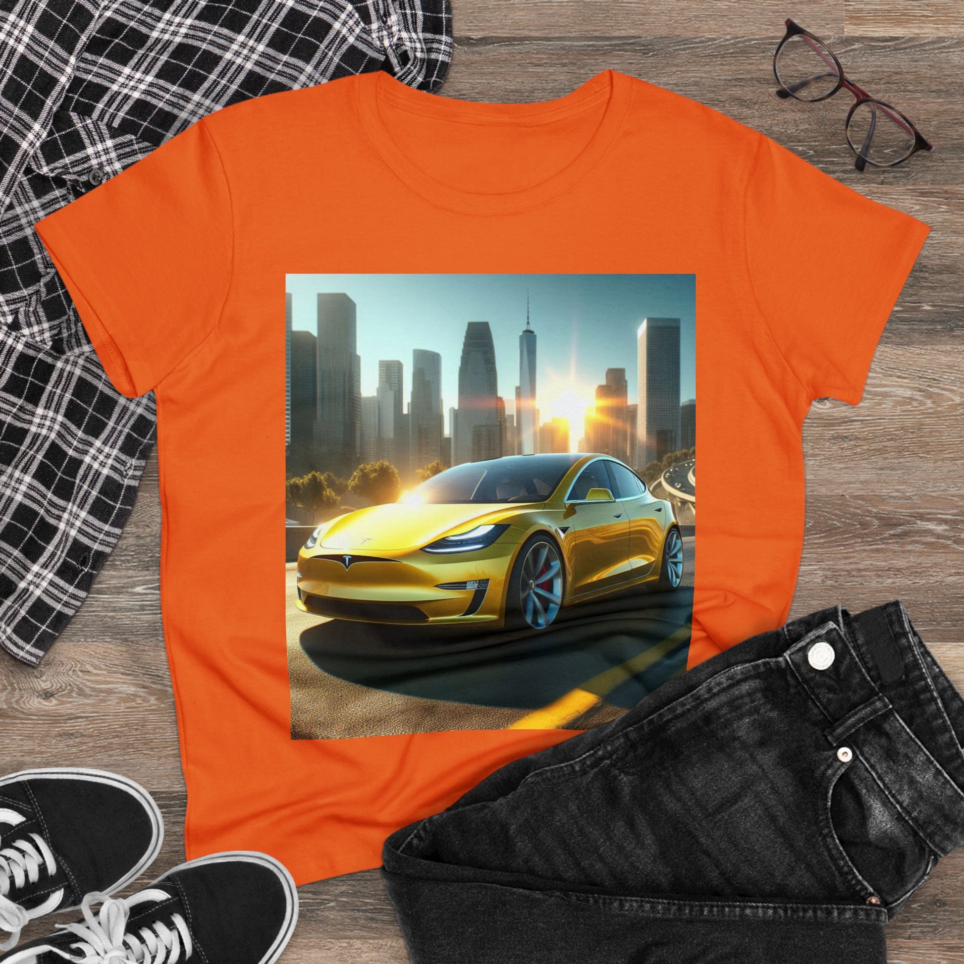 Yellow Tesla T-Shirt T-Shirt Printify