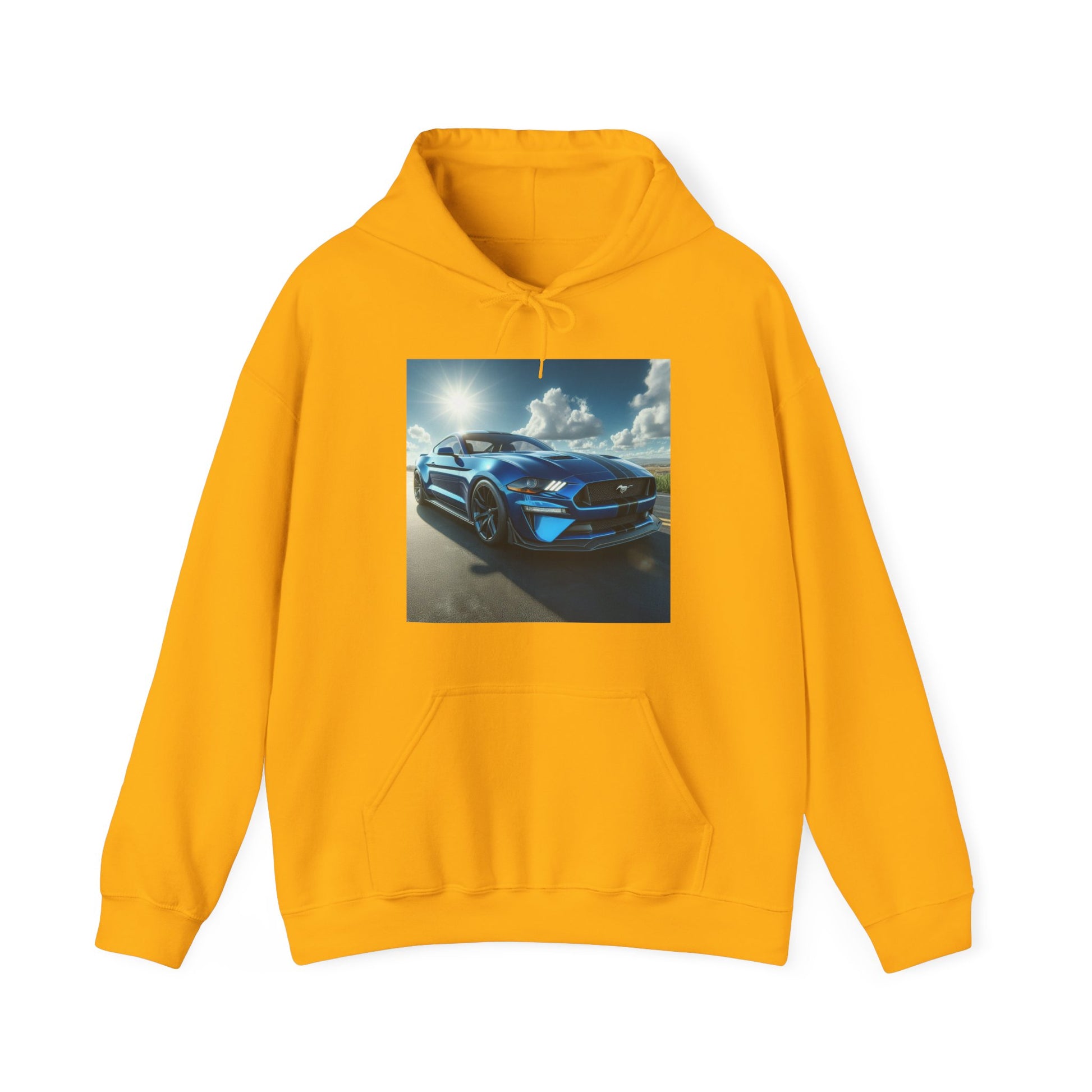 Blue Mustang Hoodie Hoodie Printify Gold S